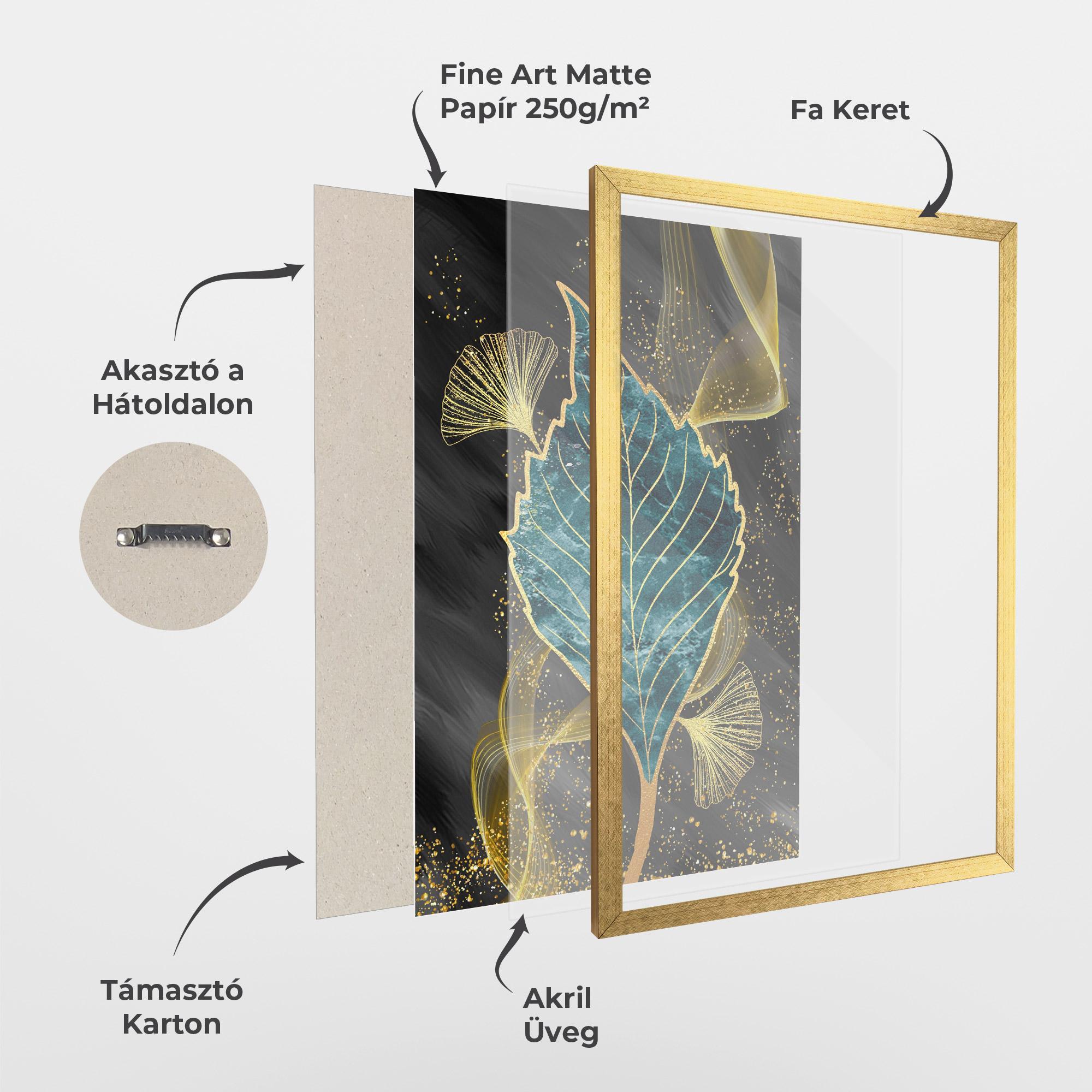 Keretezett Poszter Golden Leaves Blue mockup 1