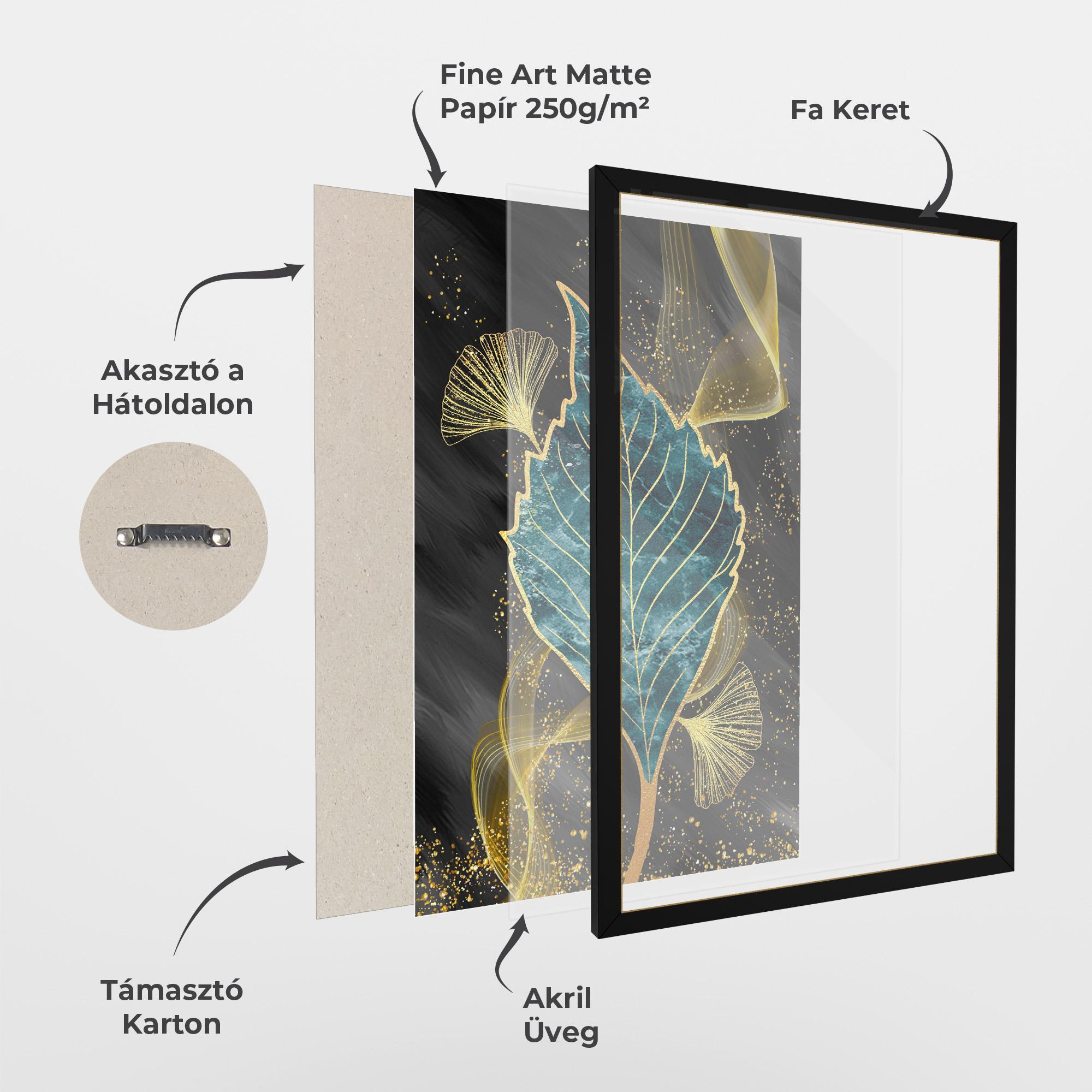 Keretezett Poszter Golden Leaves Blue mockup 1