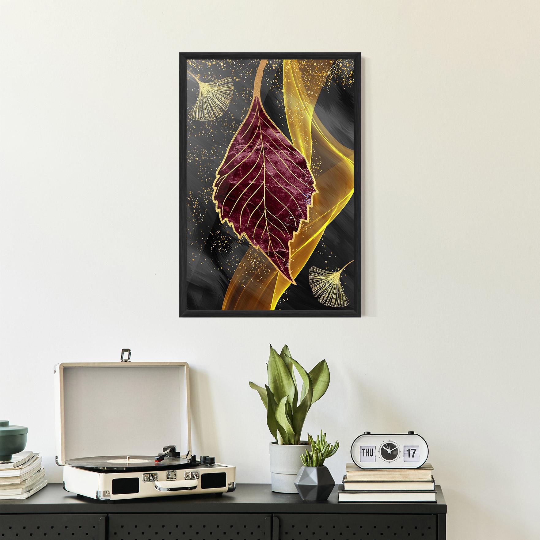 Keretezett Poszter Golden Leaves Red mockup 2