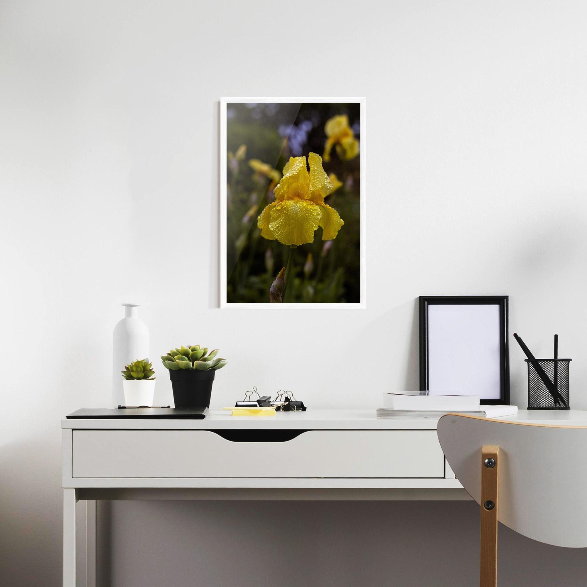 Keretezett Poszter Yellow Iris After Rain mockup 7