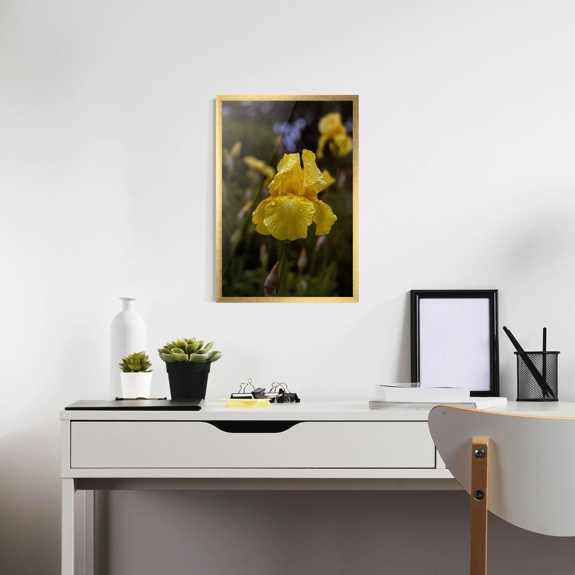 Keretezett Poszter Yellow Iris After Rain mockup 7
