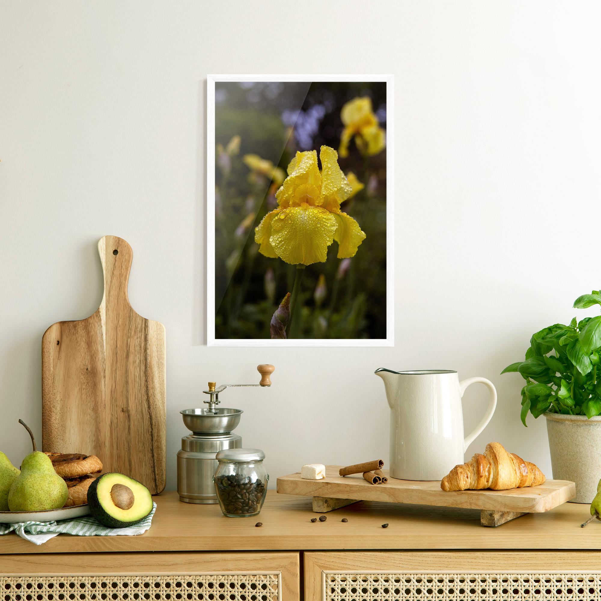 Keretezett Poszter Yellow Iris After Rain mockup 8