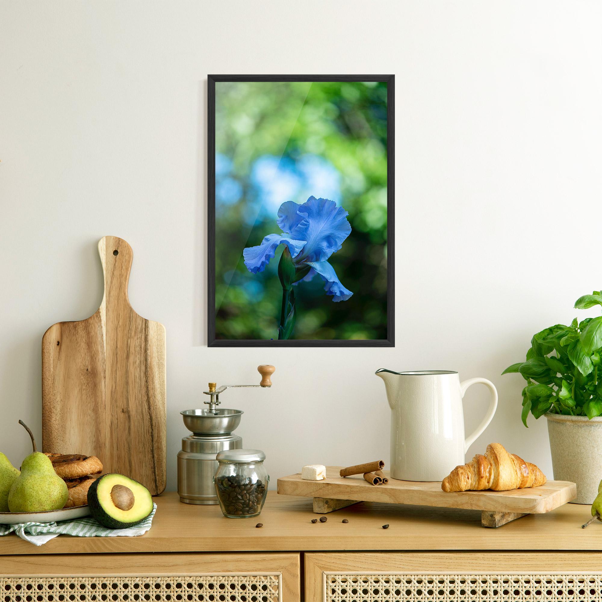 Keretezett Poszter Blue Iris In The Garden mockup 8