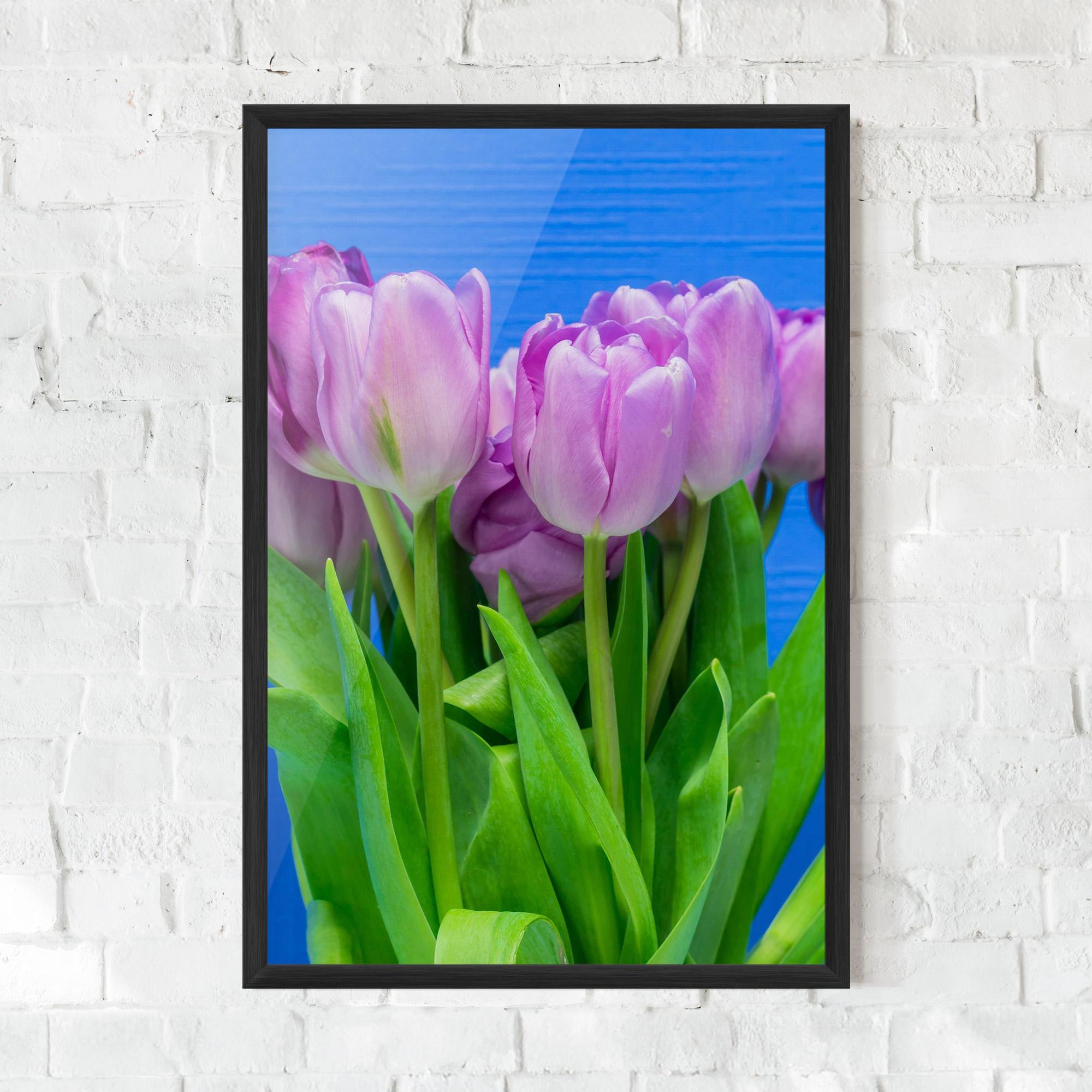Keretezett Poszter Purple Tulips On Blue mockup 0