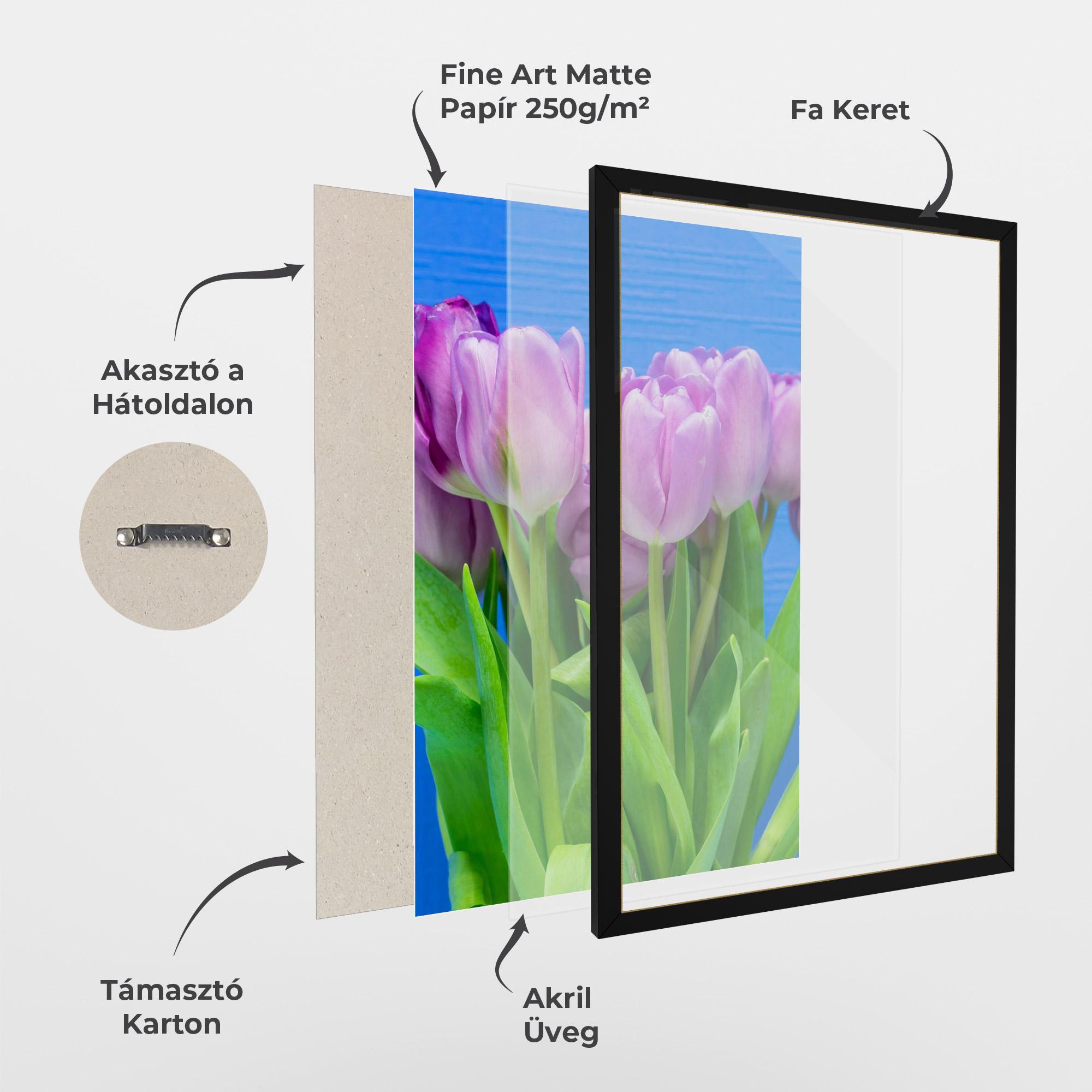 Keretezett Poszter Purple Tulips On Blue mockup 1