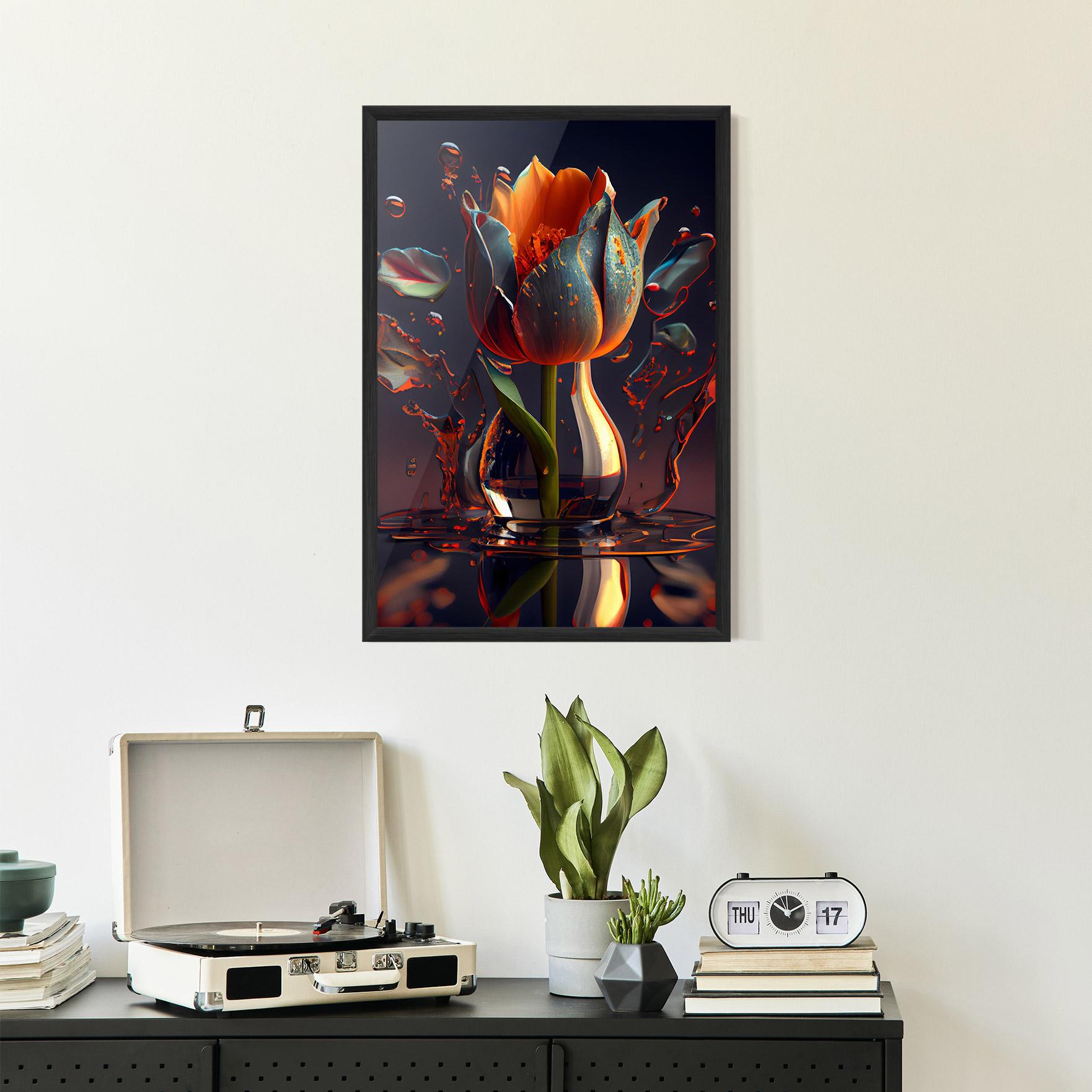 Keretezett Poszter Black Tulip In Vase mockup 2