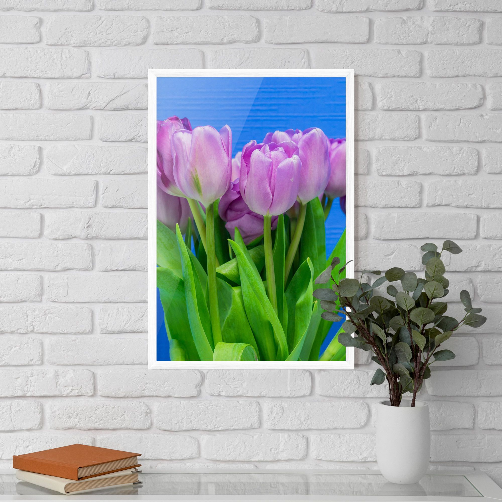 Purple Tulips On Blue mockup 5