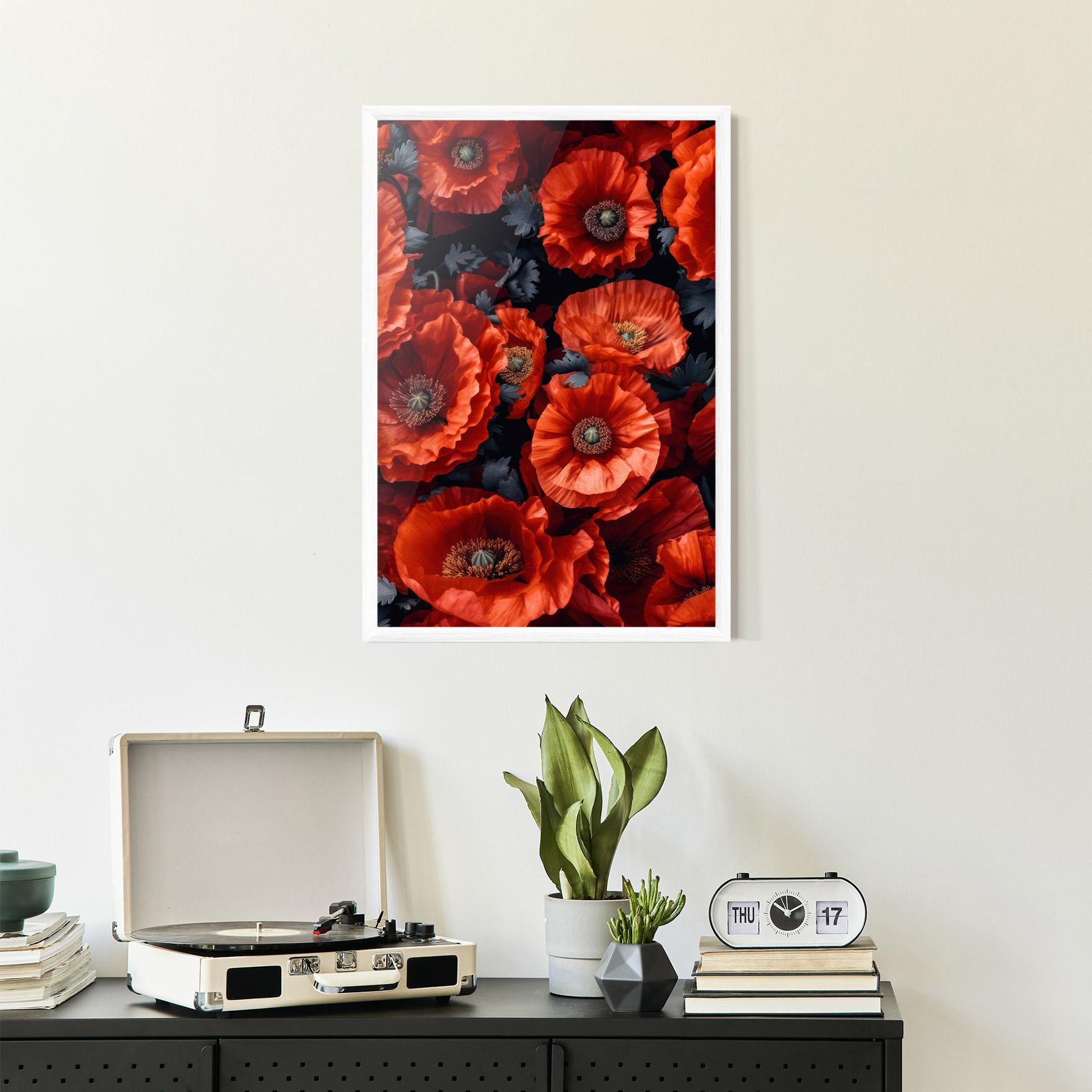 Keretezett Poszter Black Red Poppies mockup 2