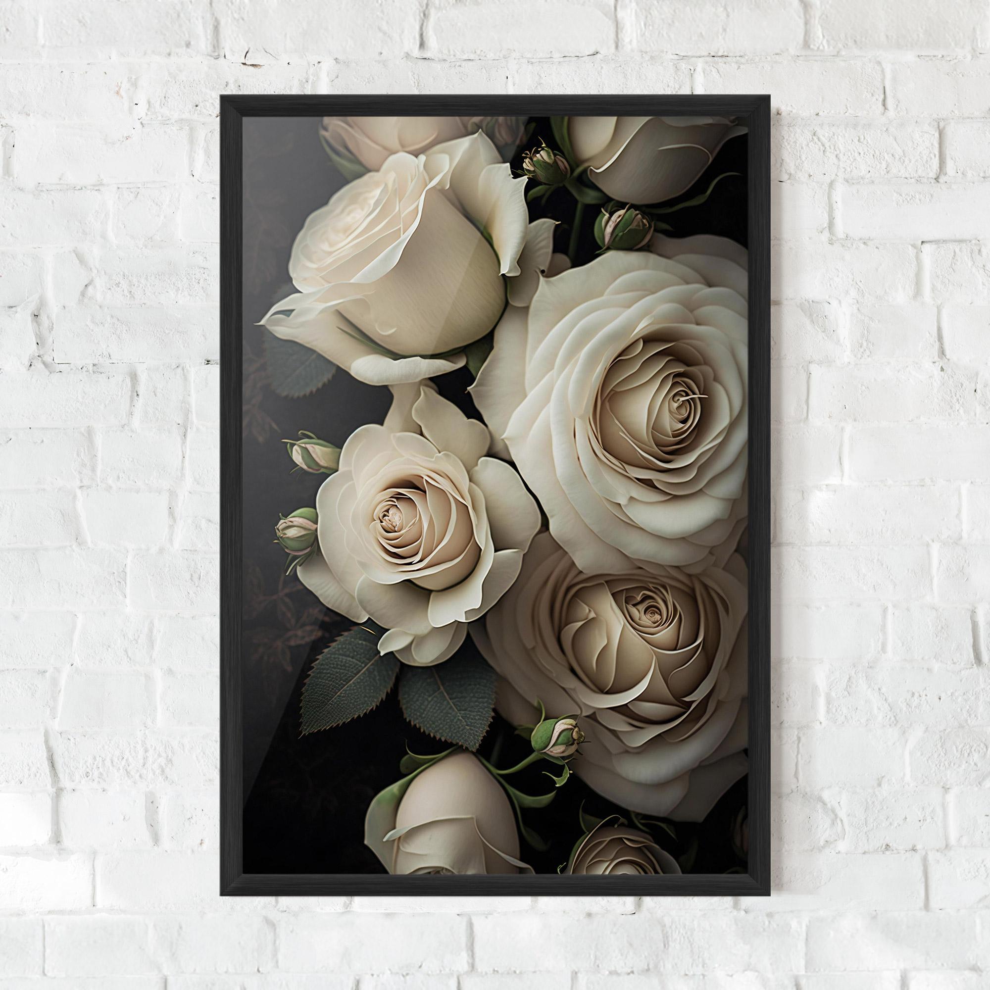 Keretezett Poszter Cream Roses Close Up mockup 0