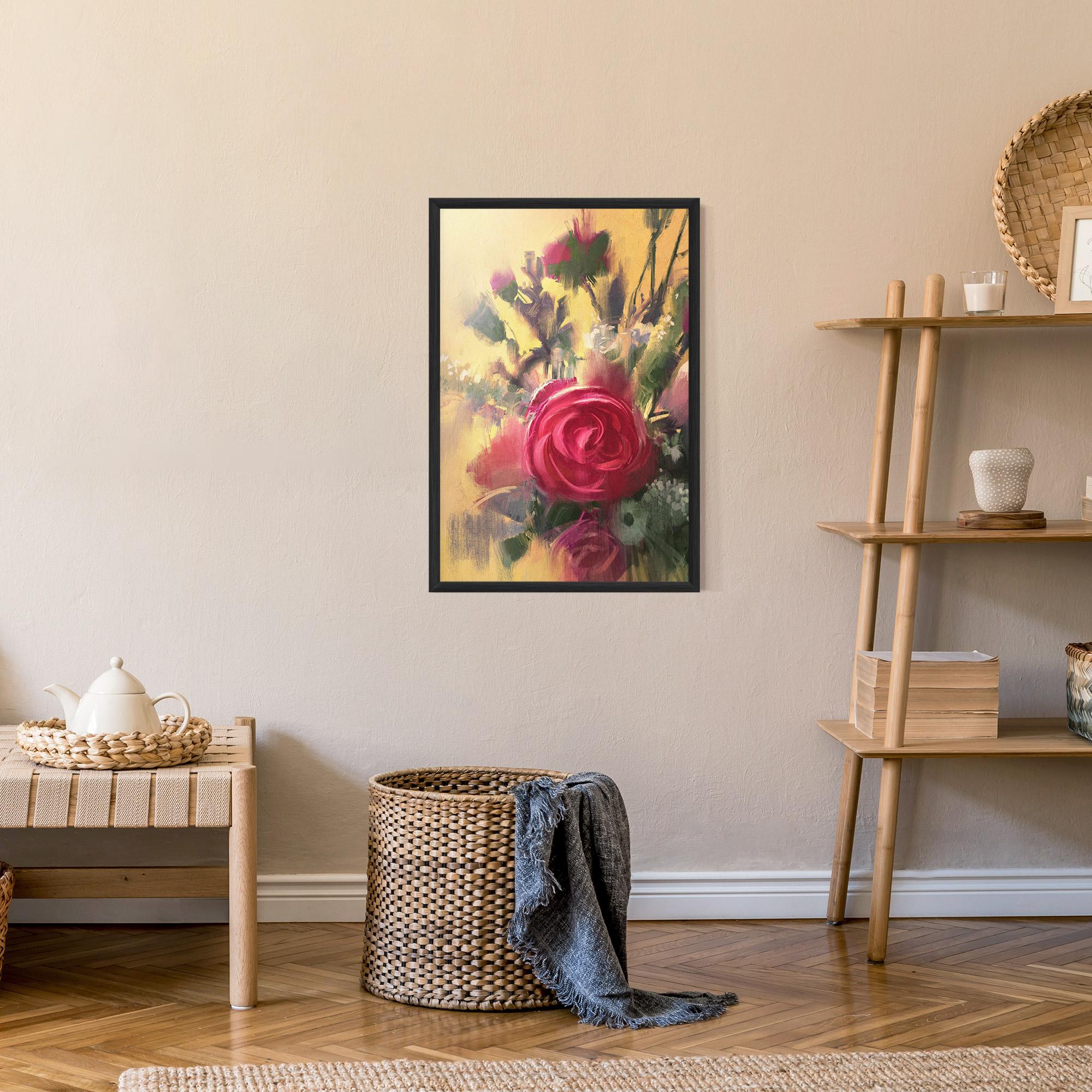 Keretezett Poszter Pink Rose Painting mockup 9