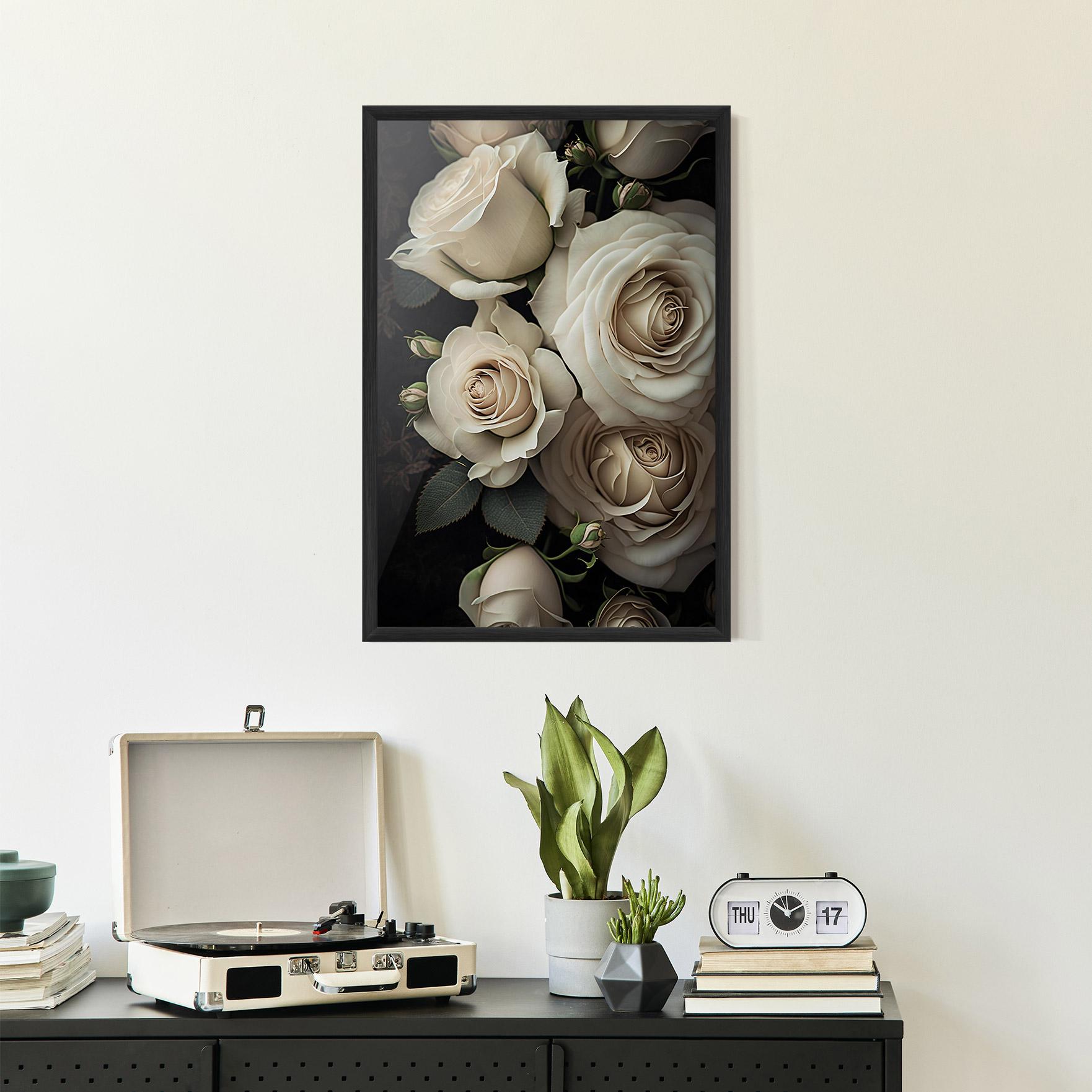 Keretezett Poszter Cream Roses Close Up mockup 2