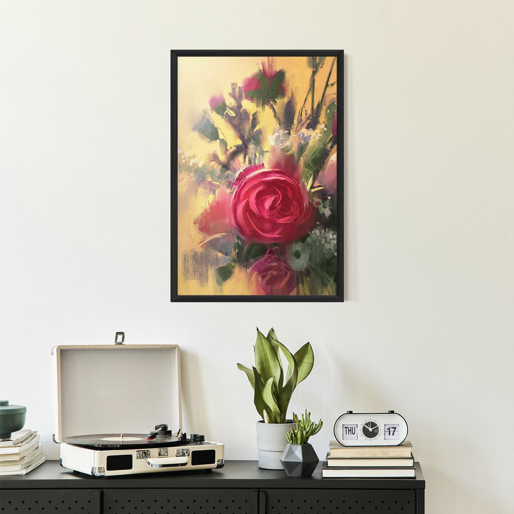 Keretezett Poszter Pink Rose Painting mockup 2