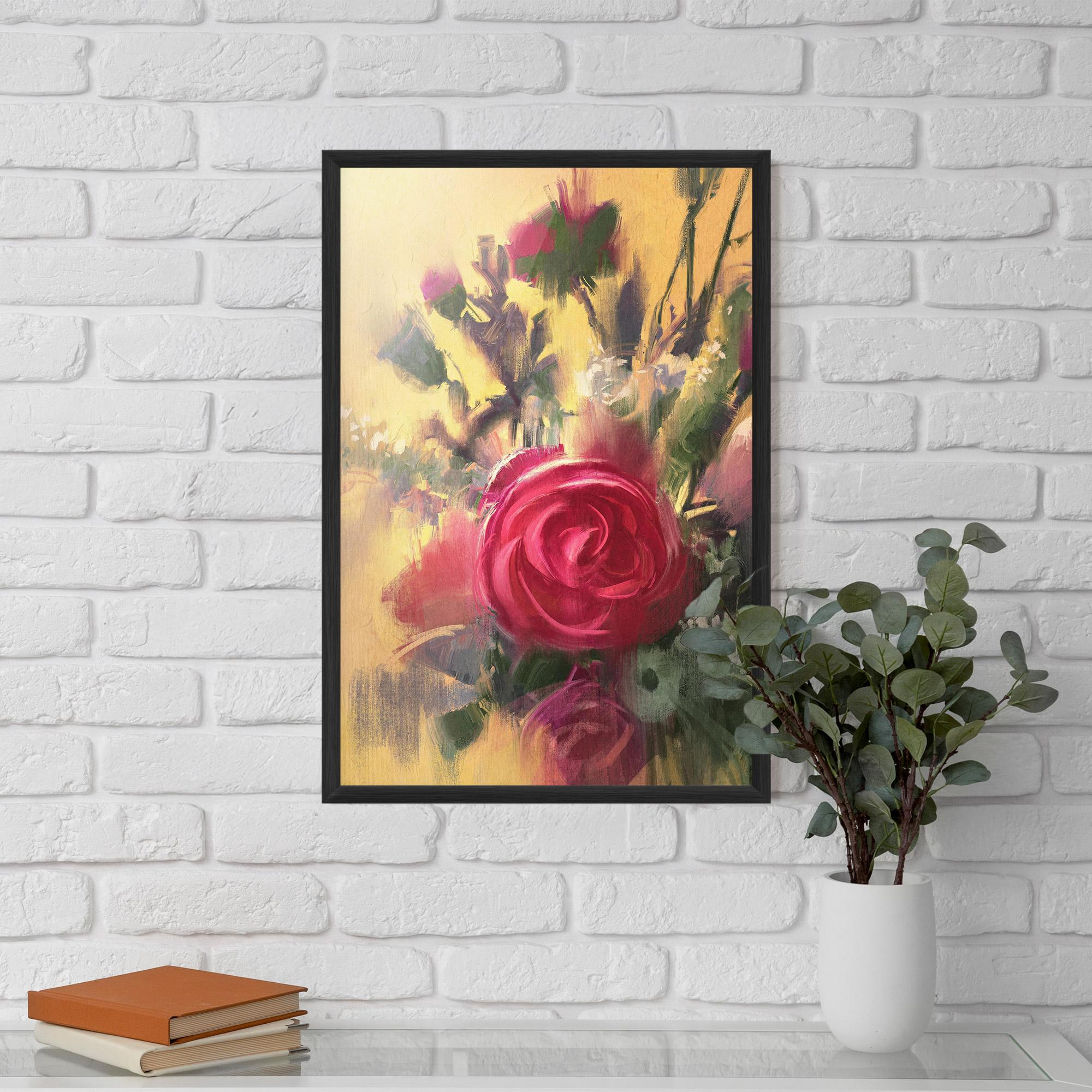 Keretezett Poszter Pink Rose Painting mockup 5