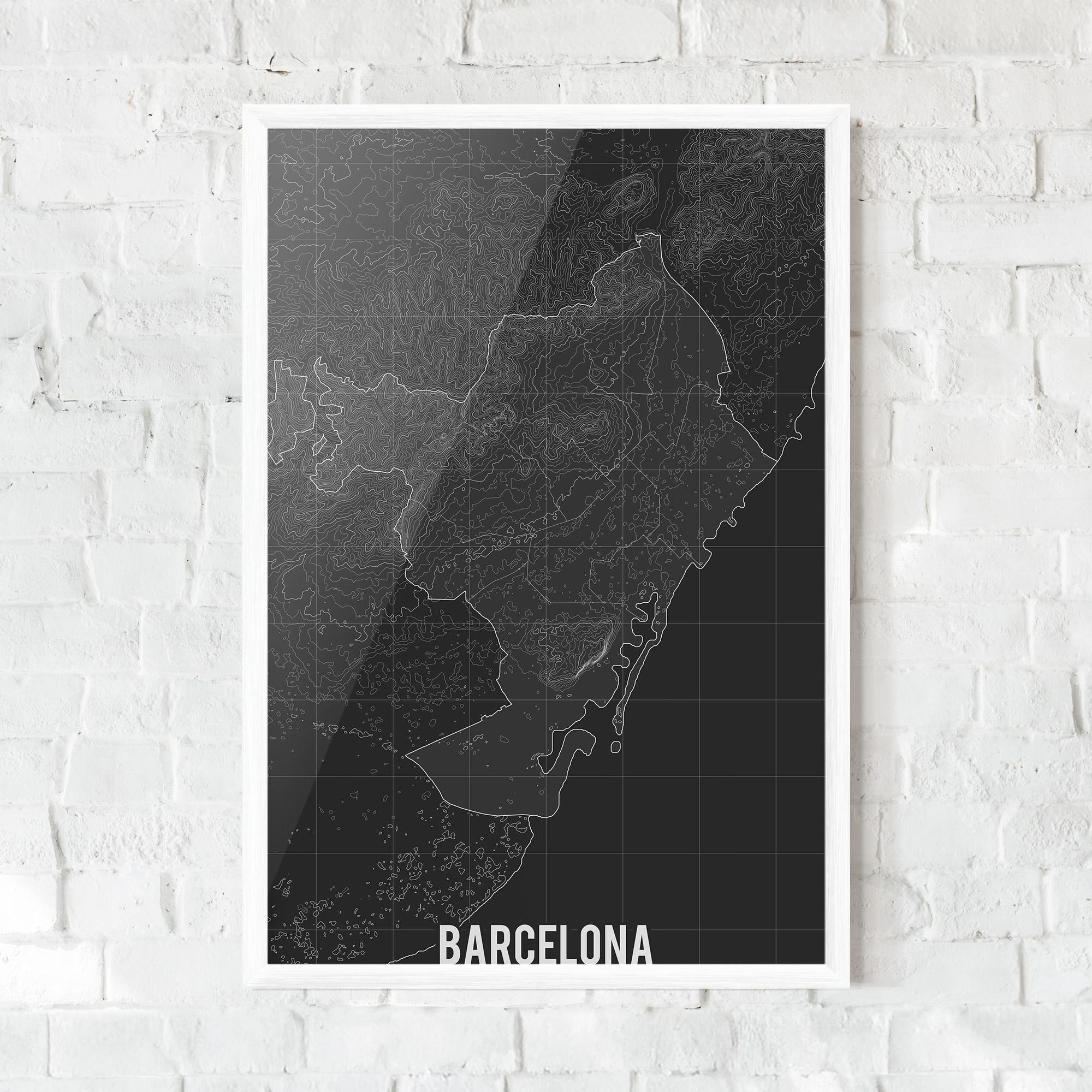 Keretezett Poszter Barcelona Grey Map mockup 0