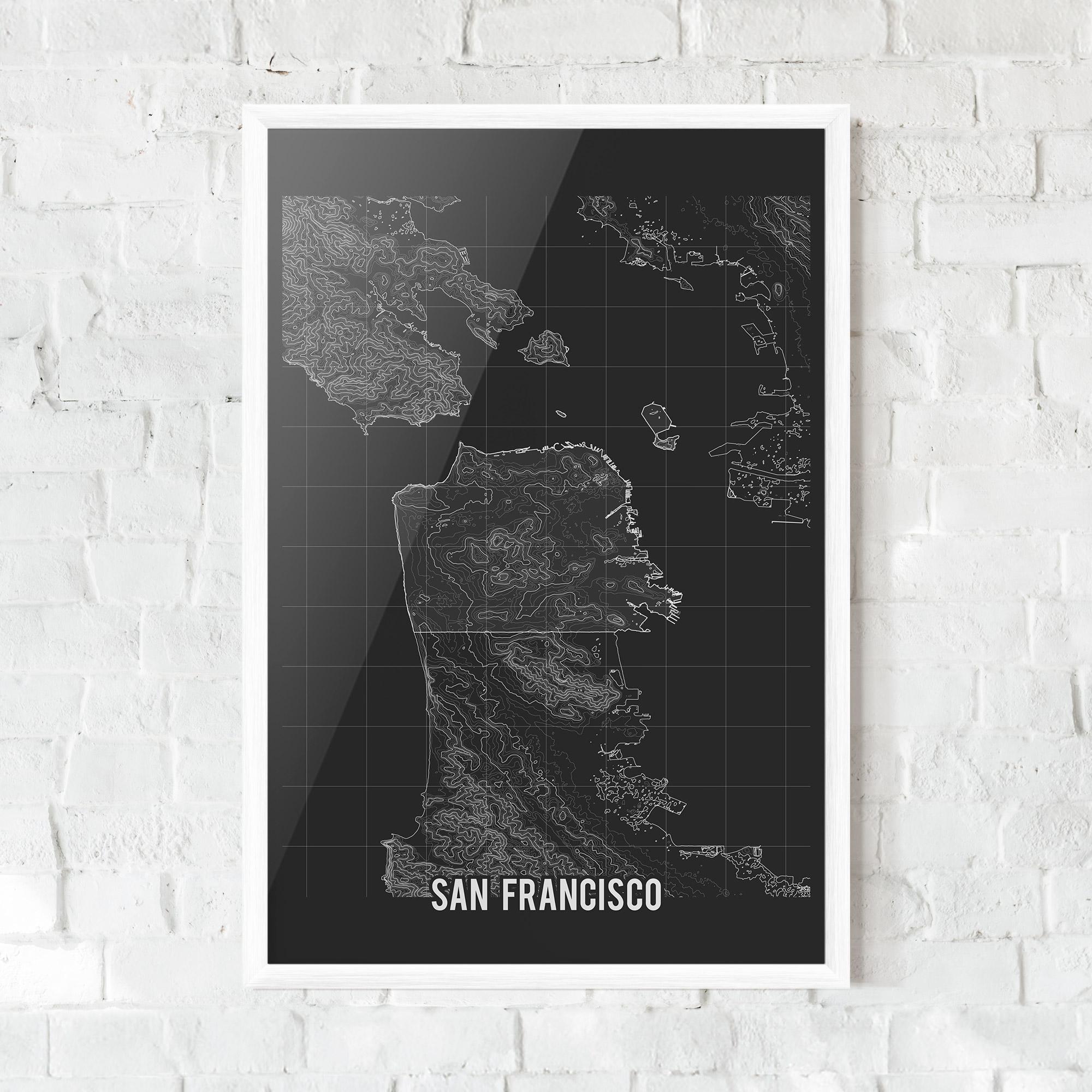 Keretezett Poszter San Francisco Grey Map mockup 0