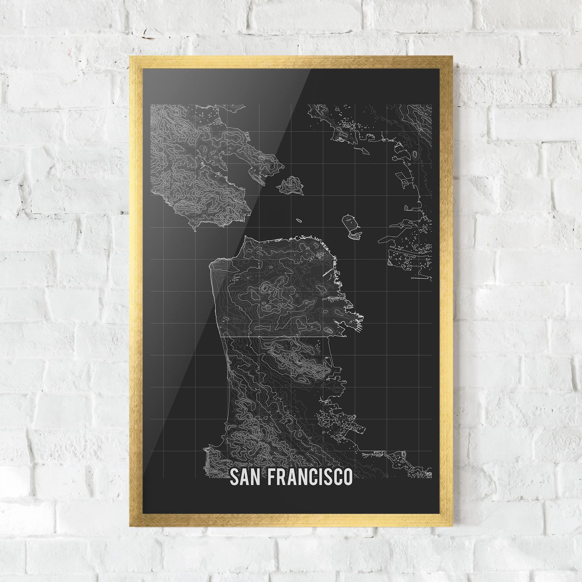 Keretezett Poszter San Francisco Grey Map mockup 0