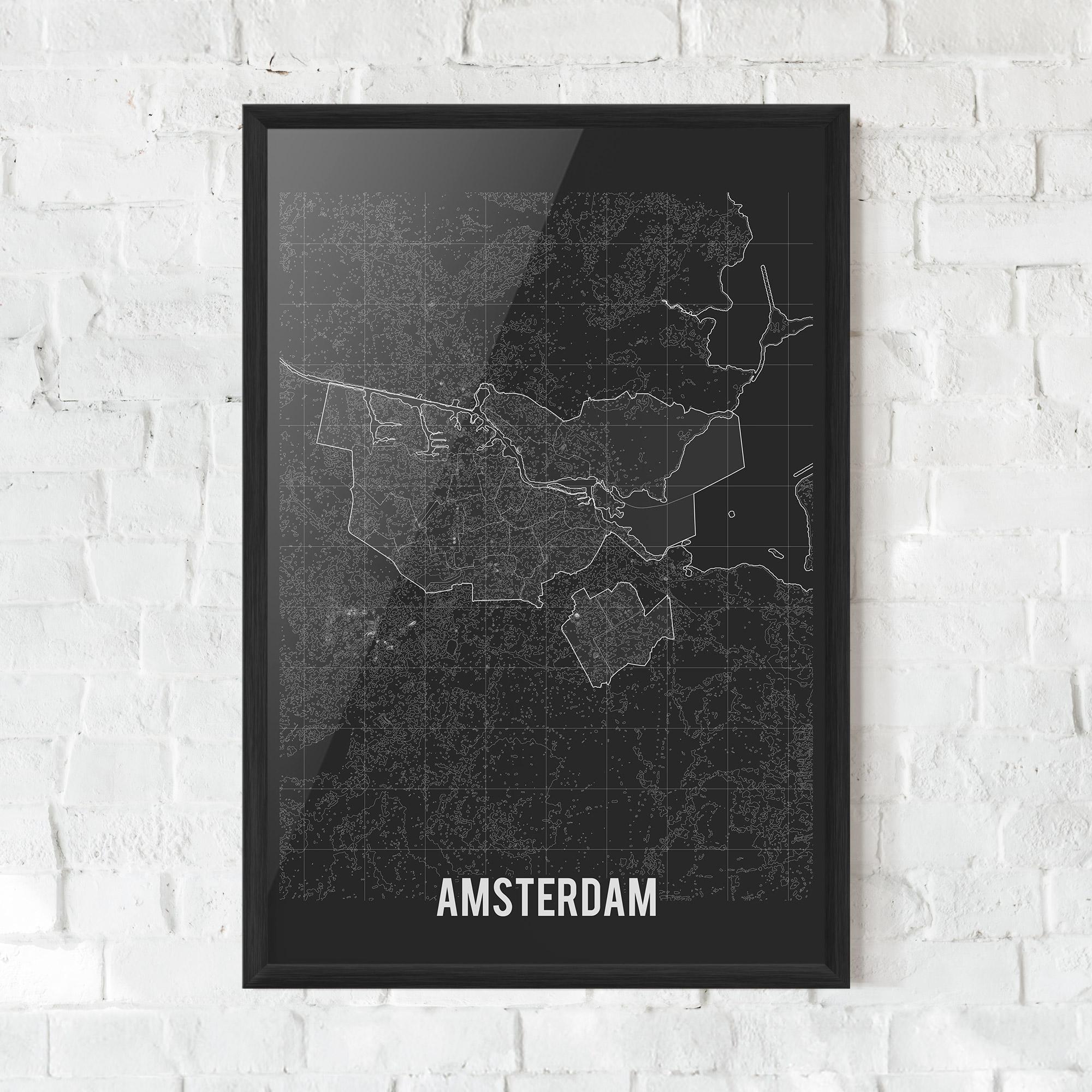 Keretezett Poszter Amsterdam Grey Map mockup 0