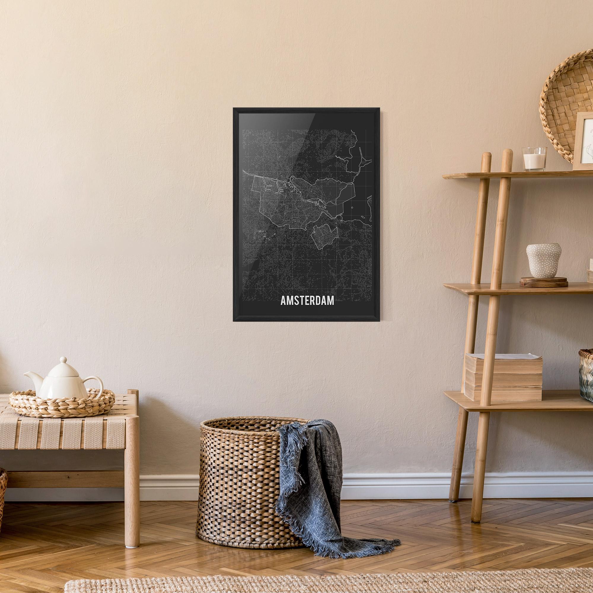 Keretezett Poszter Amsterdam Grey Map mockup 9