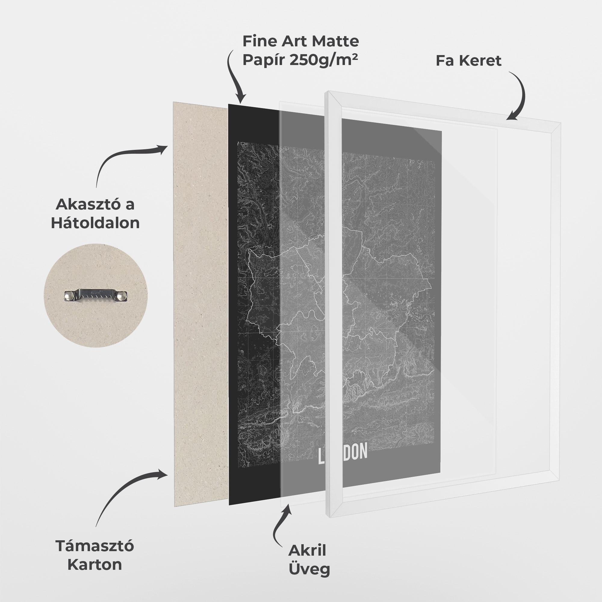 Keretezett Poszter London Grey Map mockup 1