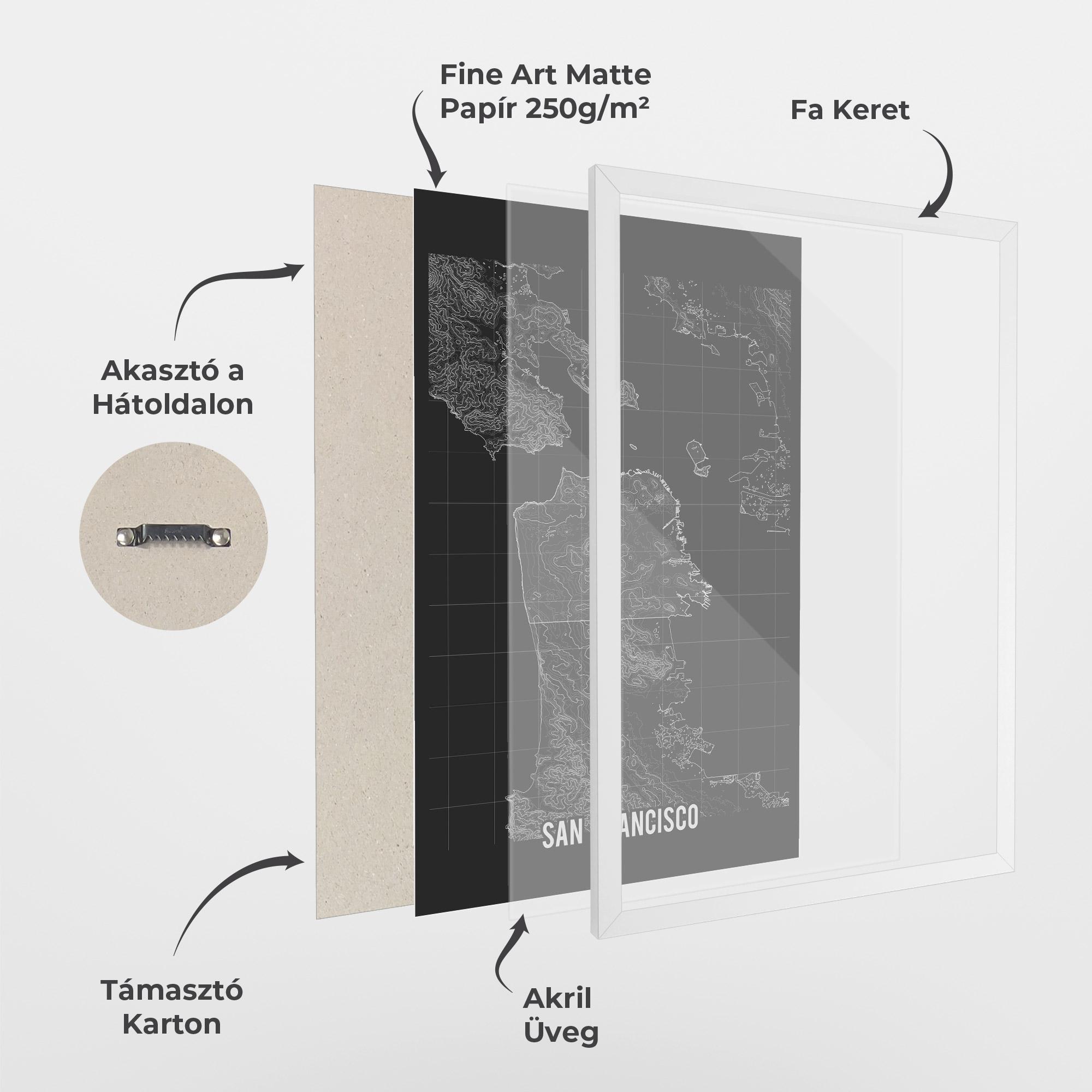 Keretezett Poszter San Francisco Grey Map mockup 1