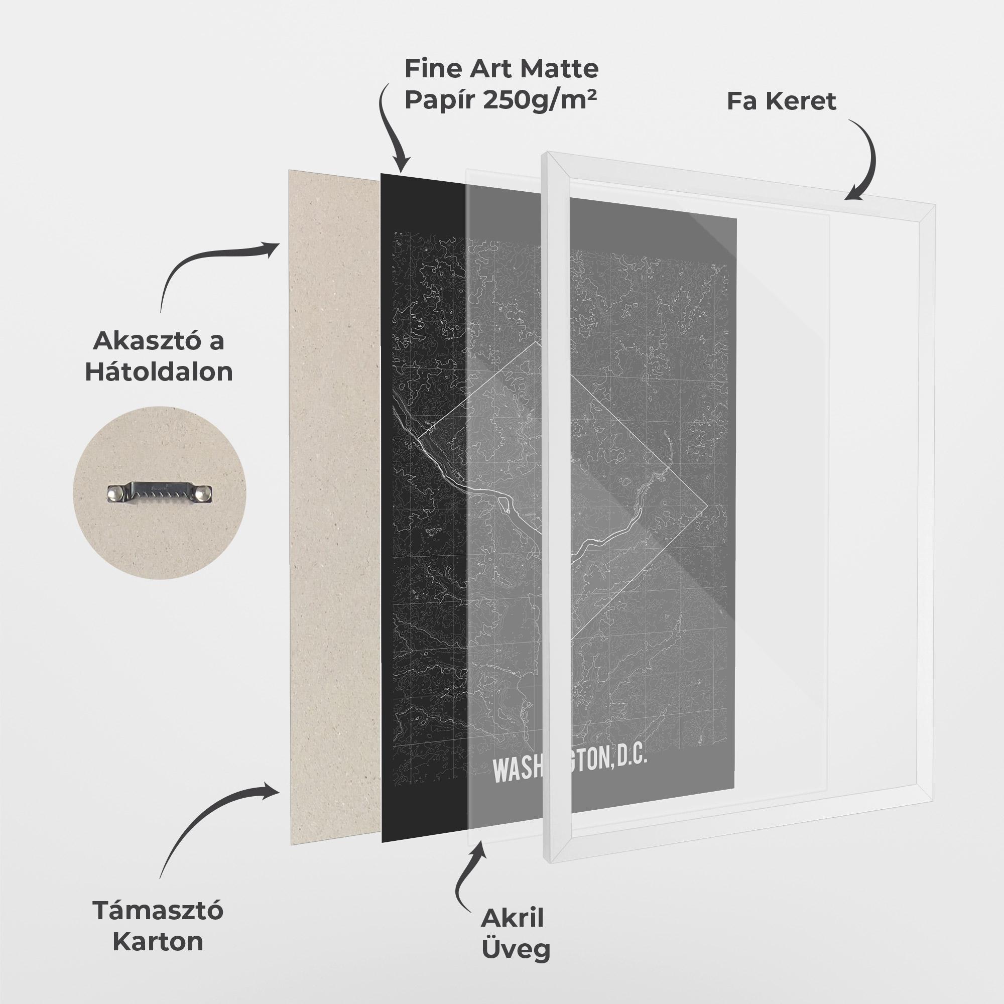 Keretezett Poszter Washington Grey Map mockup 1