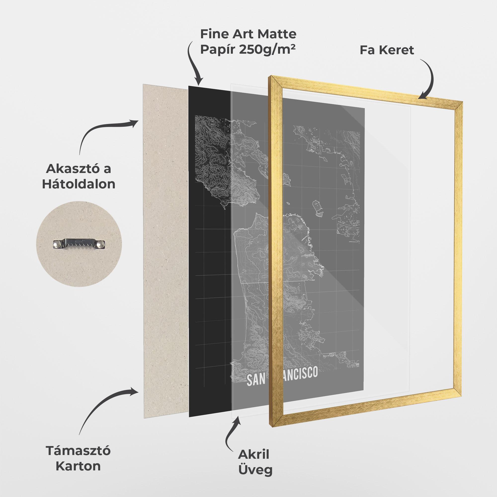 Keretezett Poszter San Francisco Grey Map mockup 1