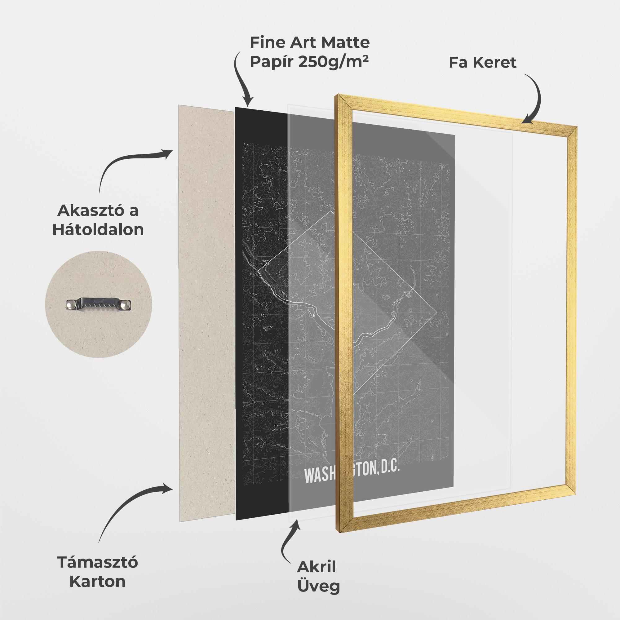 Keretezett Poszter Washington Grey Map mockup 1