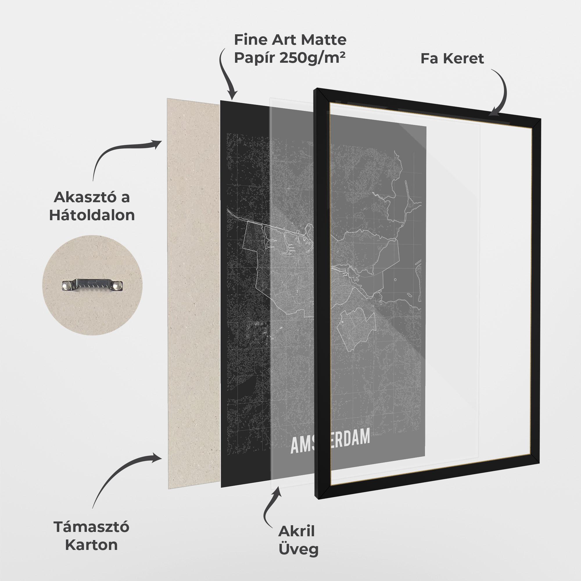 Keretezett Poszter Amsterdam Grey Map mockup 1