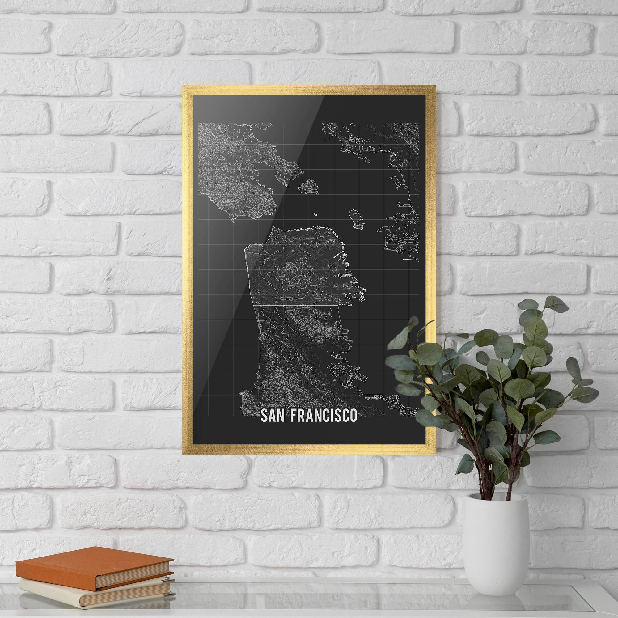 Keretezett Poszter San Francisco Grey Map mockup 5