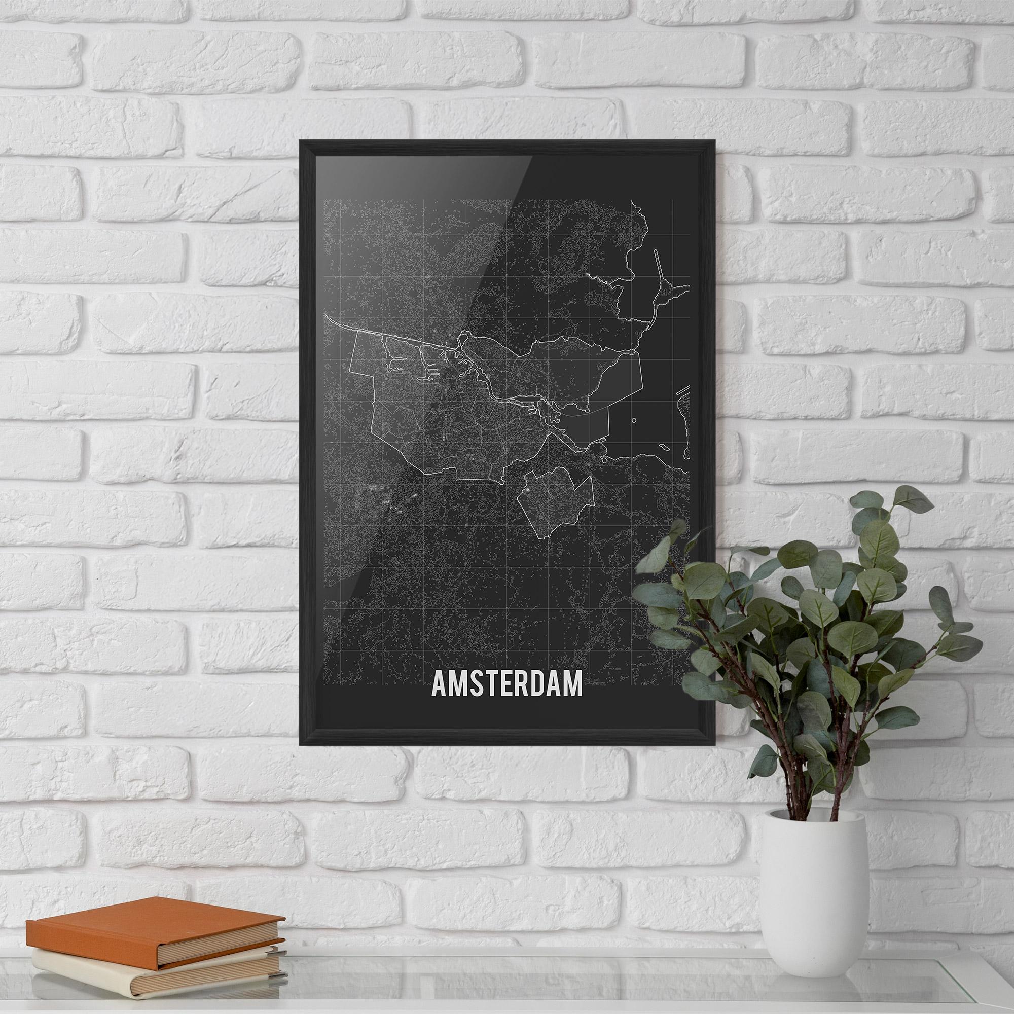 Keretezett Poszter Amsterdam Grey Map mockup 5