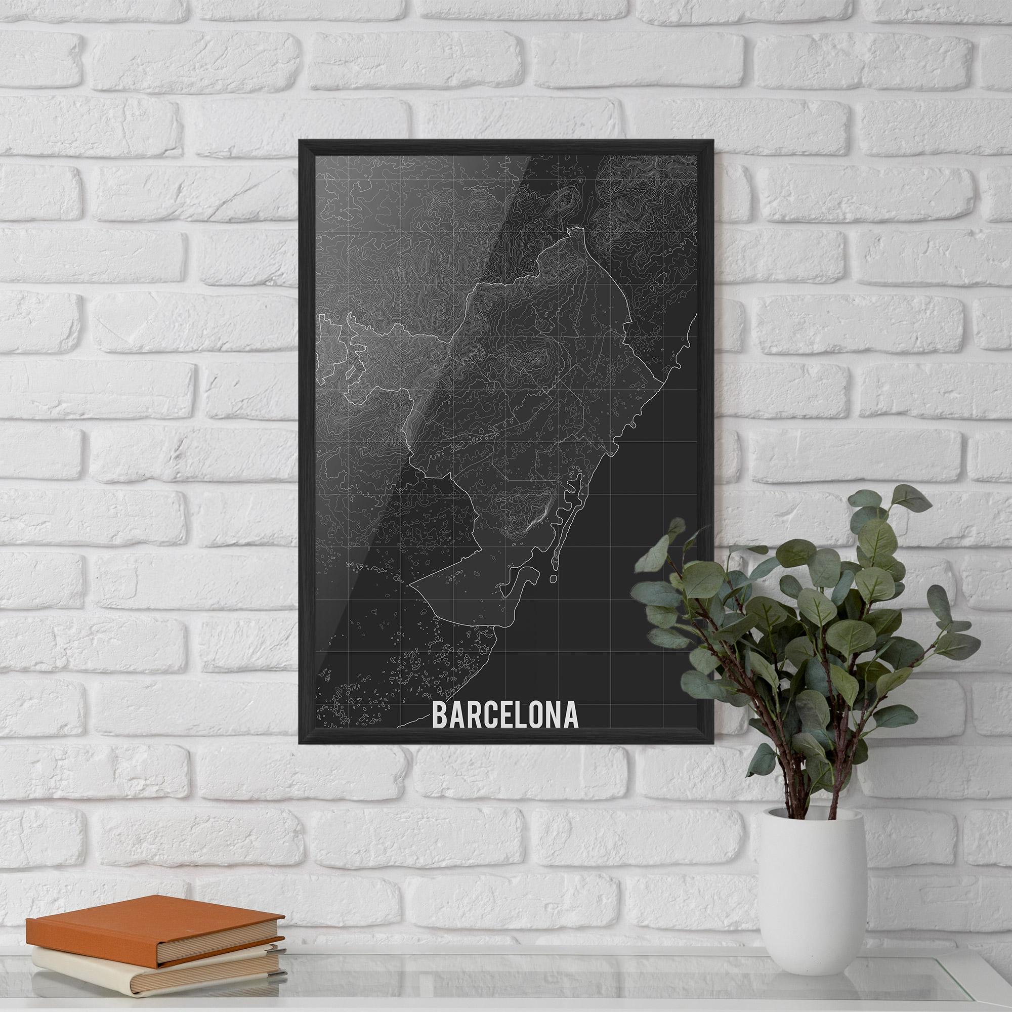 Keretezett Poszter Barcelona Grey Map mockup 5