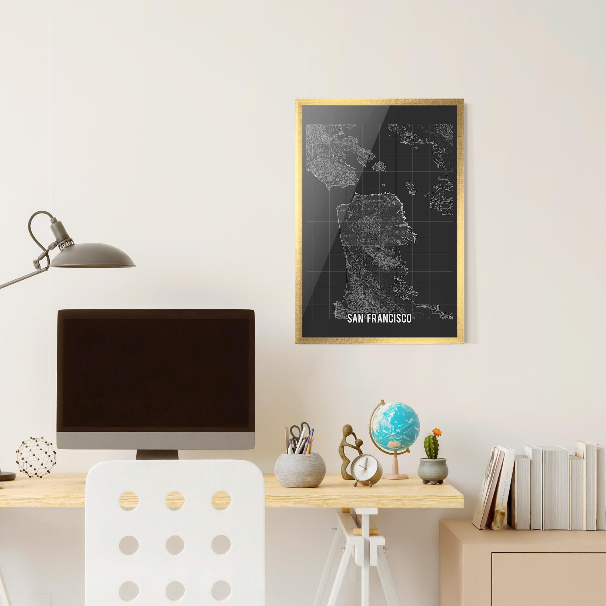 Keretezett Poszter San Francisco Grey Map mockup 6