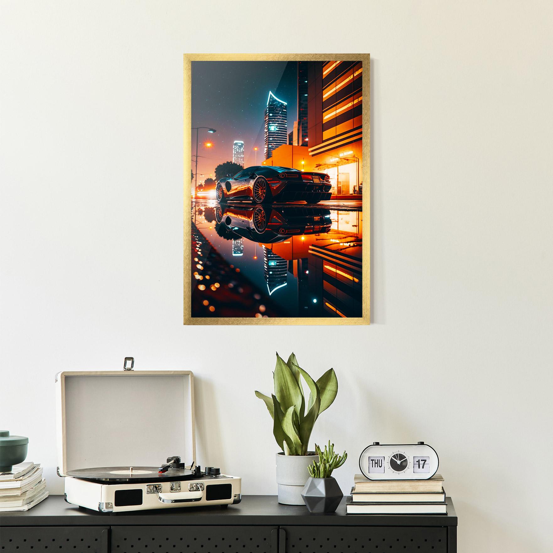 Keretezett Poszter Rainy Sport Car mockup 2