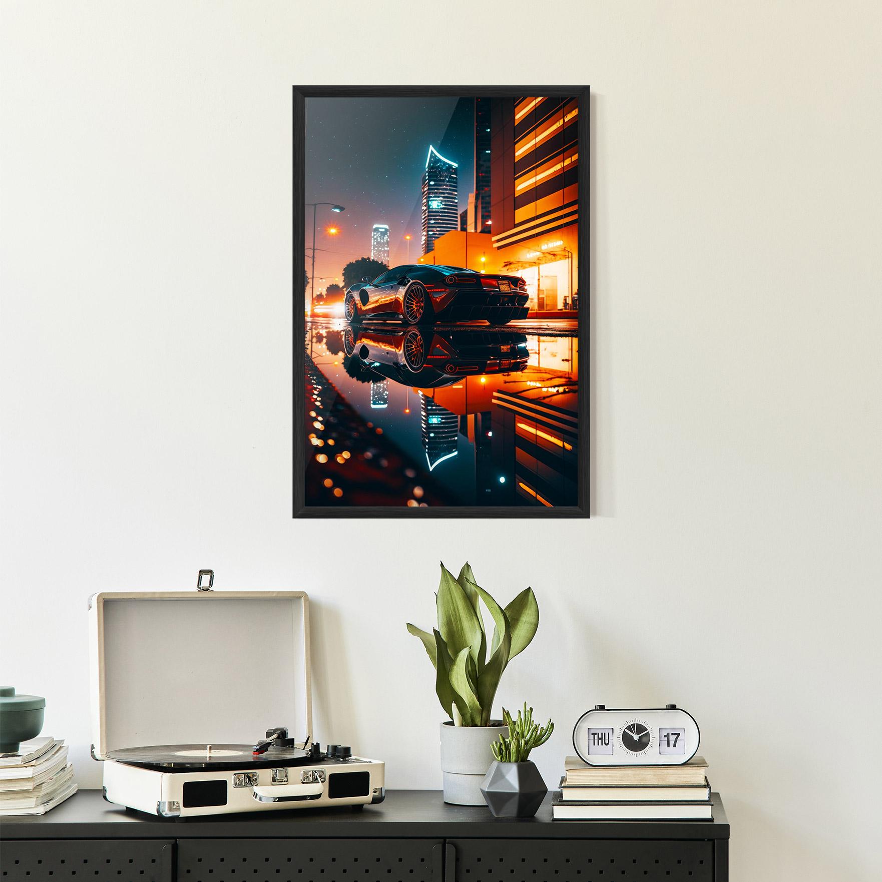 Keretezett Poszter Rainy Sport Car mockup 2