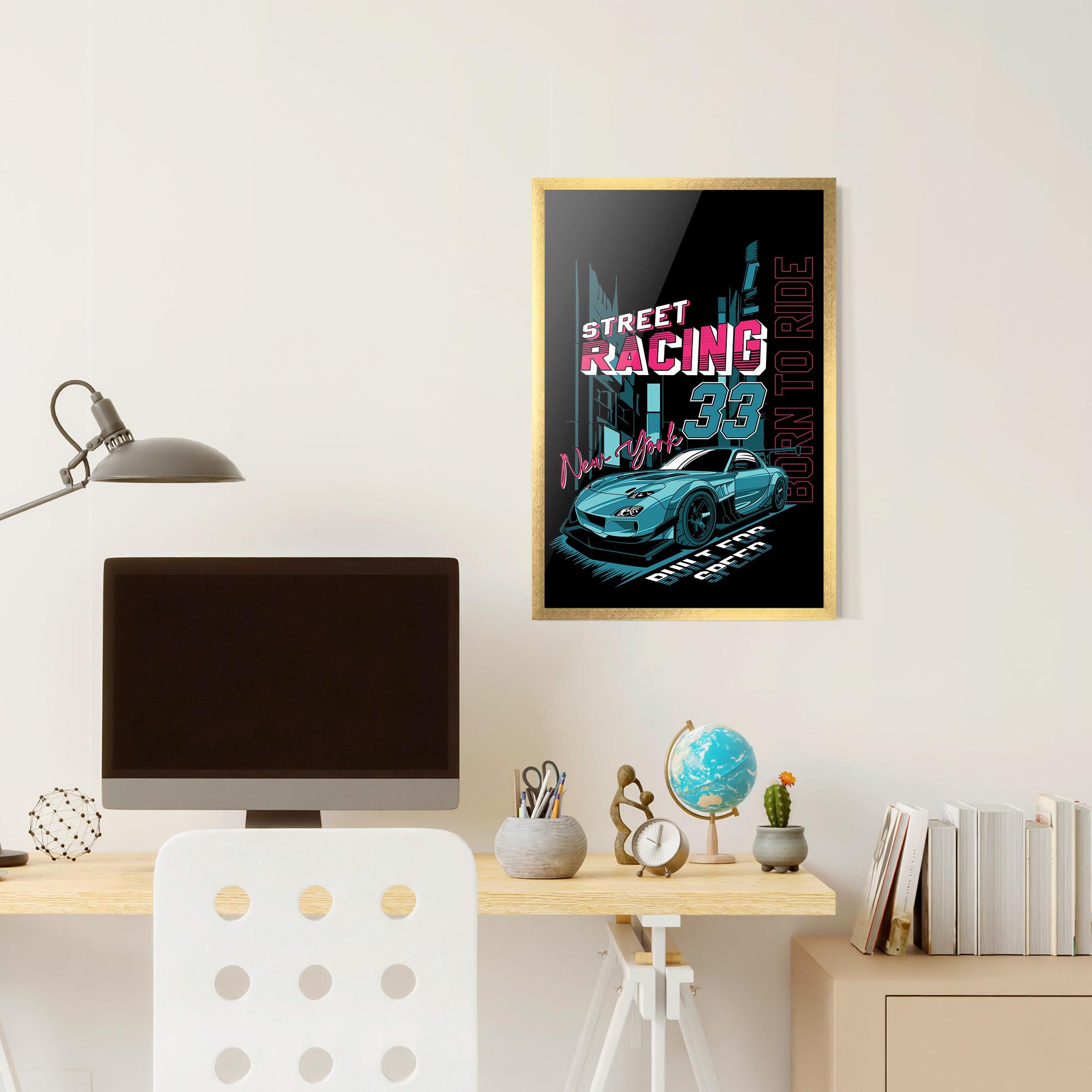 Keretezett Poszter Blue Born To Ride mockup 6