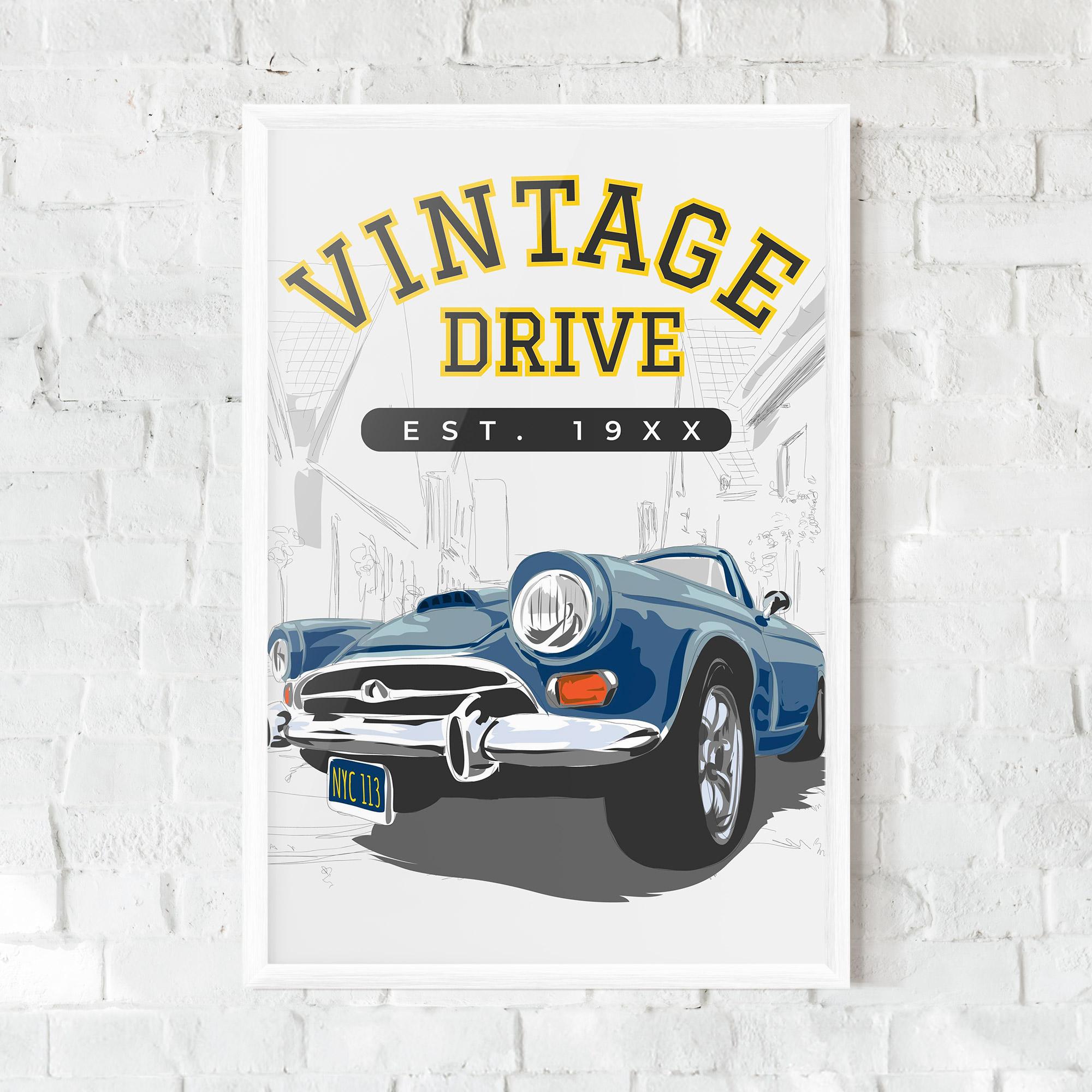 Keretezett Poszter Vintage Drive mockup 0