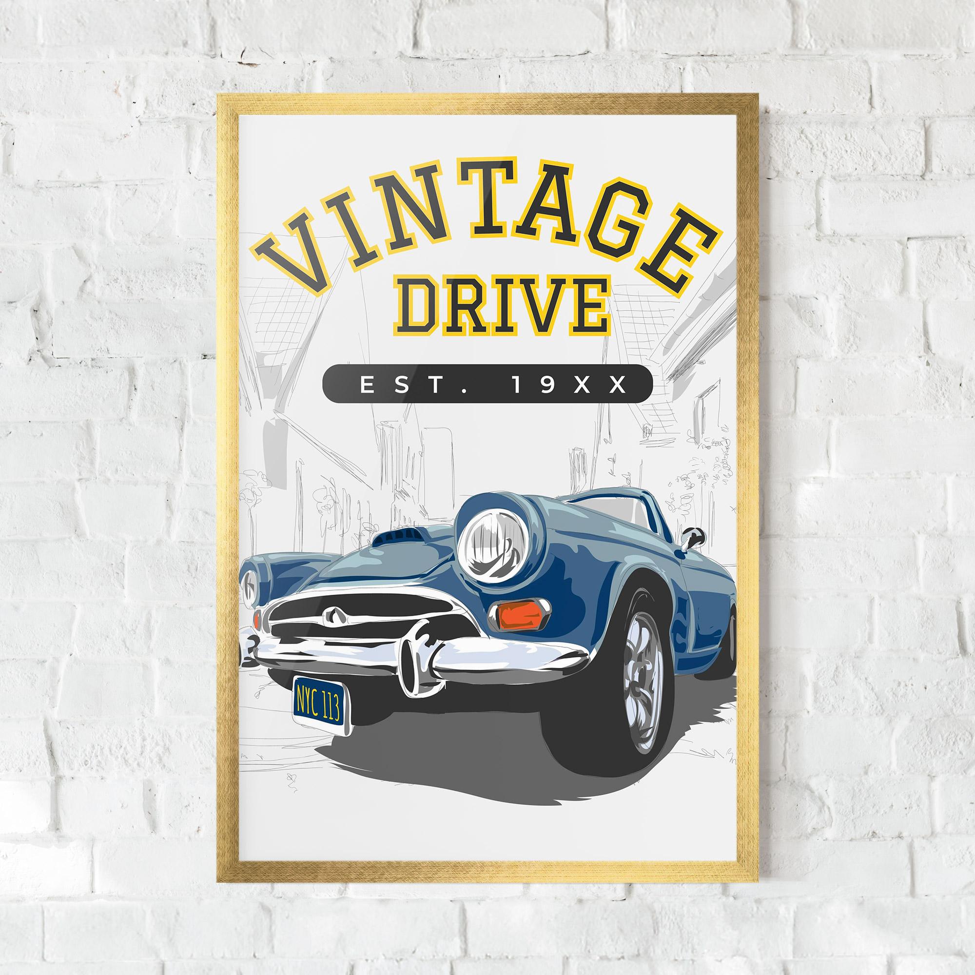 Keretezett Poszter Vintage Drive mockup 0