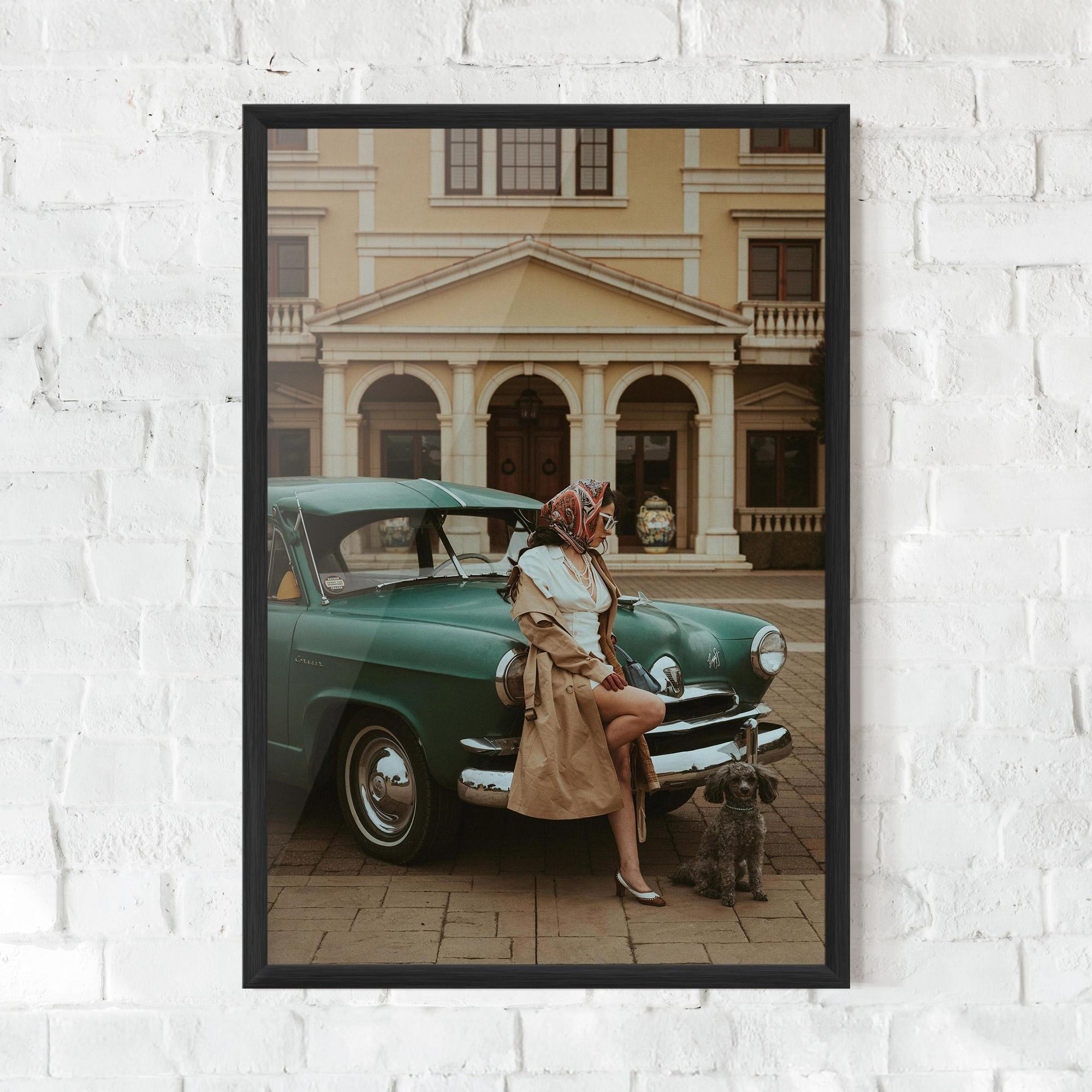 Keretezett Poszter Vintage Lady Car mockup 0