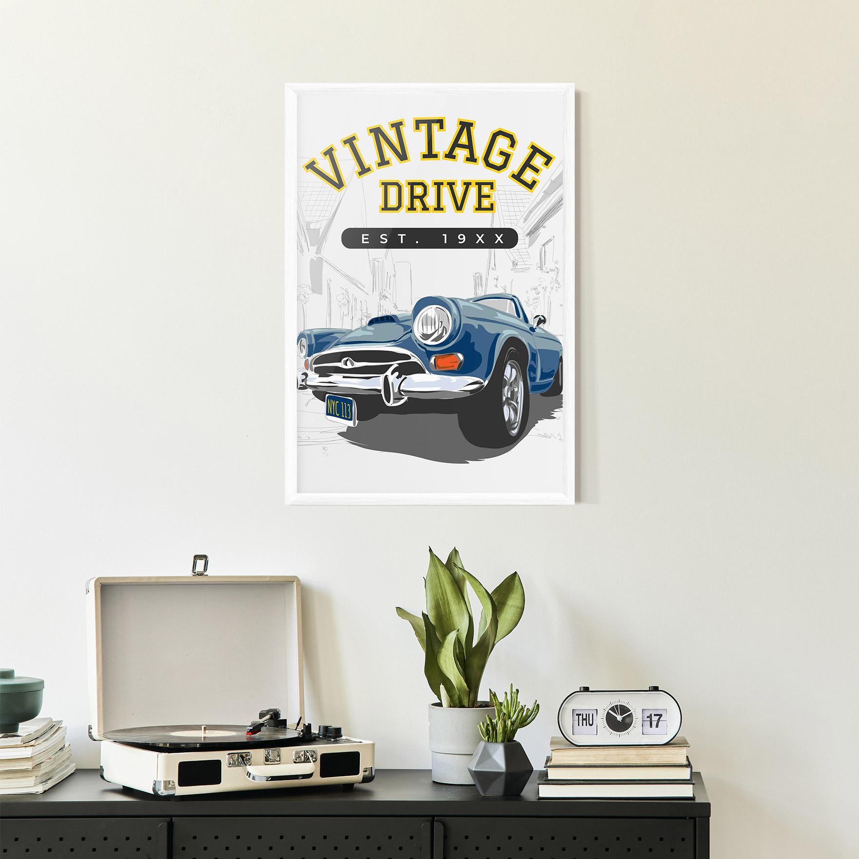 Keretezett Poszter Vintage Drive mockup 2
