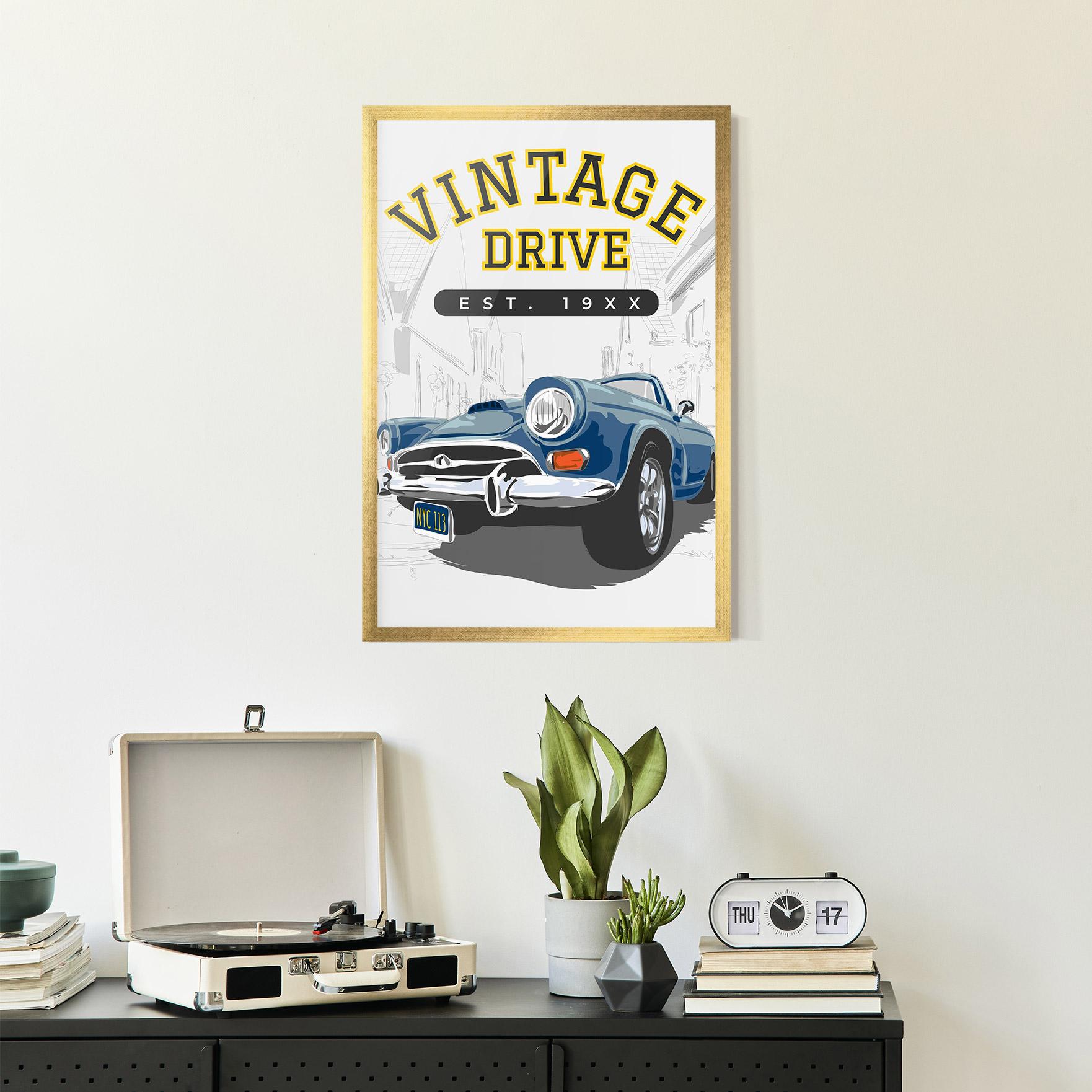 Keretezett Poszter Vintage Drive mockup 2