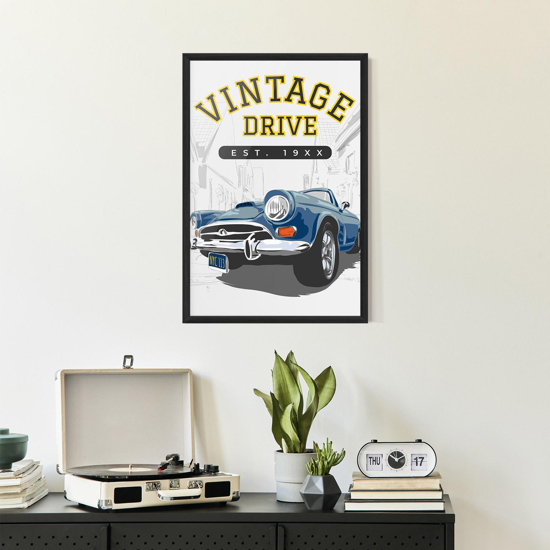 Keretezett Poszter Vintage Drive mockup 2