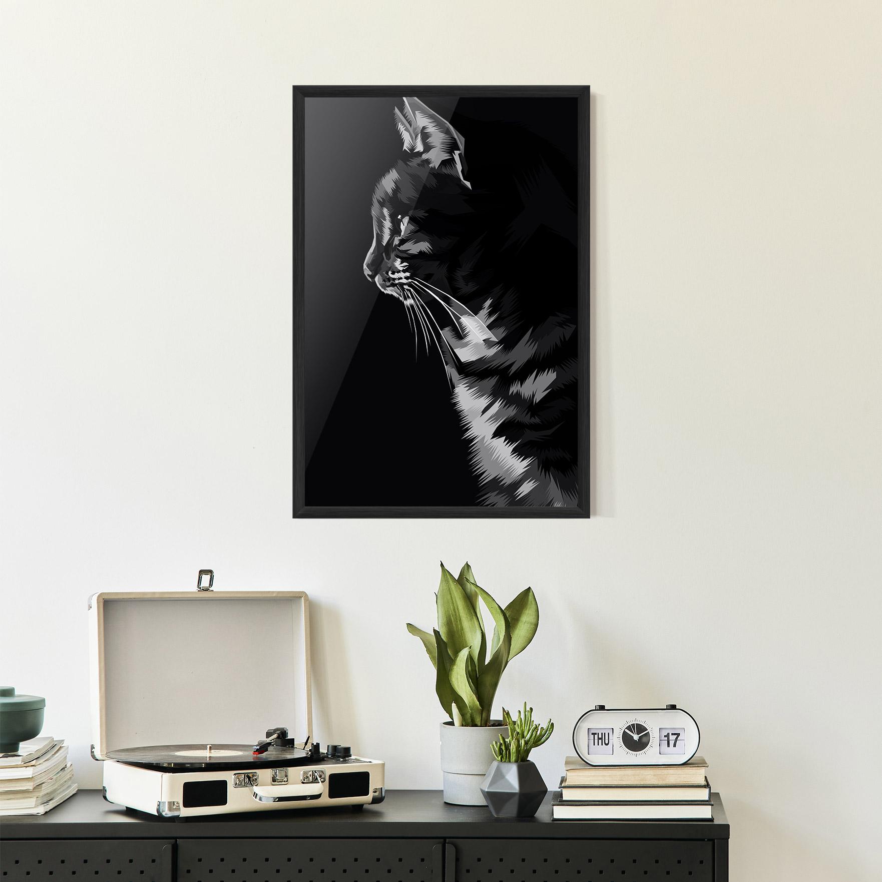 Keretezett Poszter Black Grey Cat mockup 2
