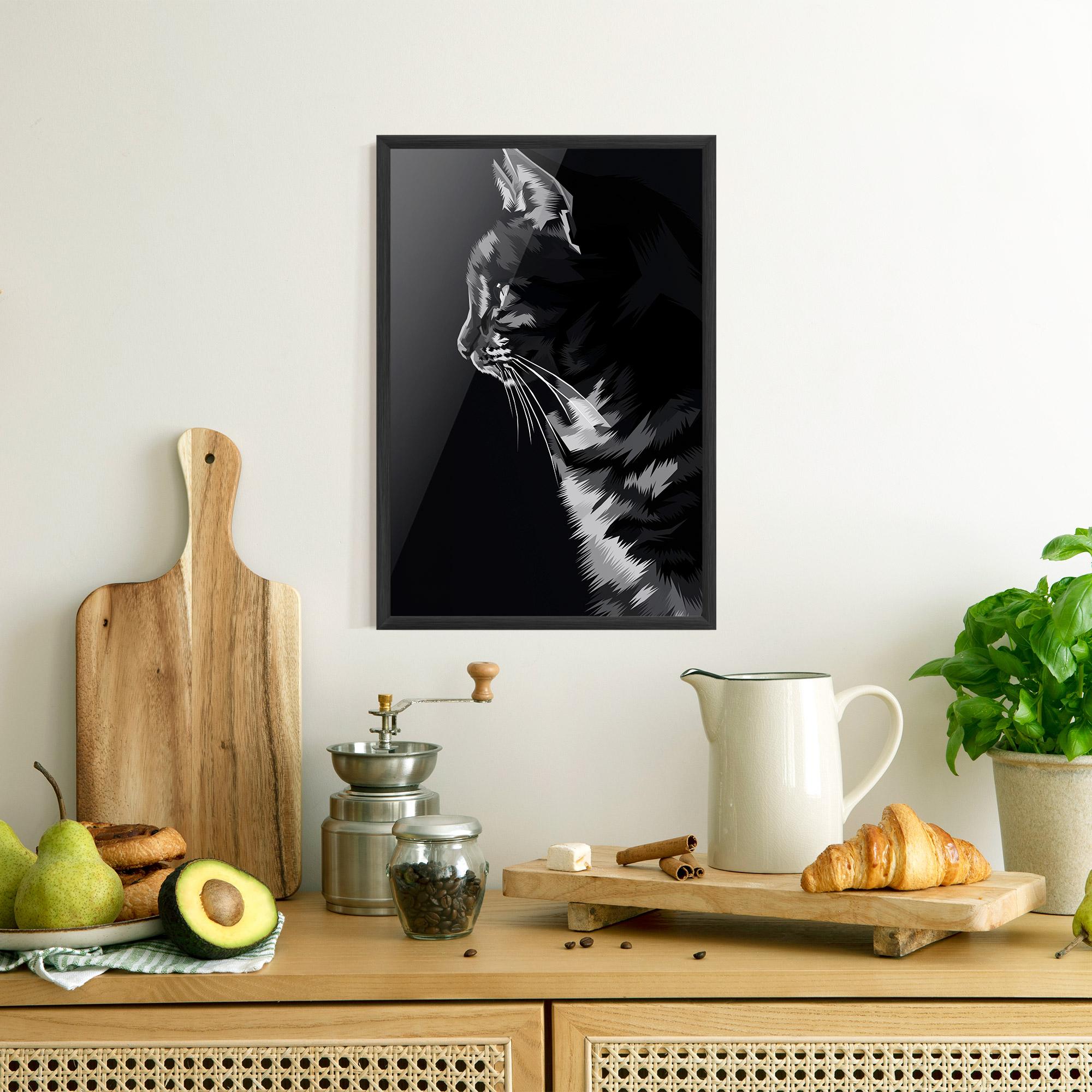 Keretezett Poszter Black Grey Cat mockup 8