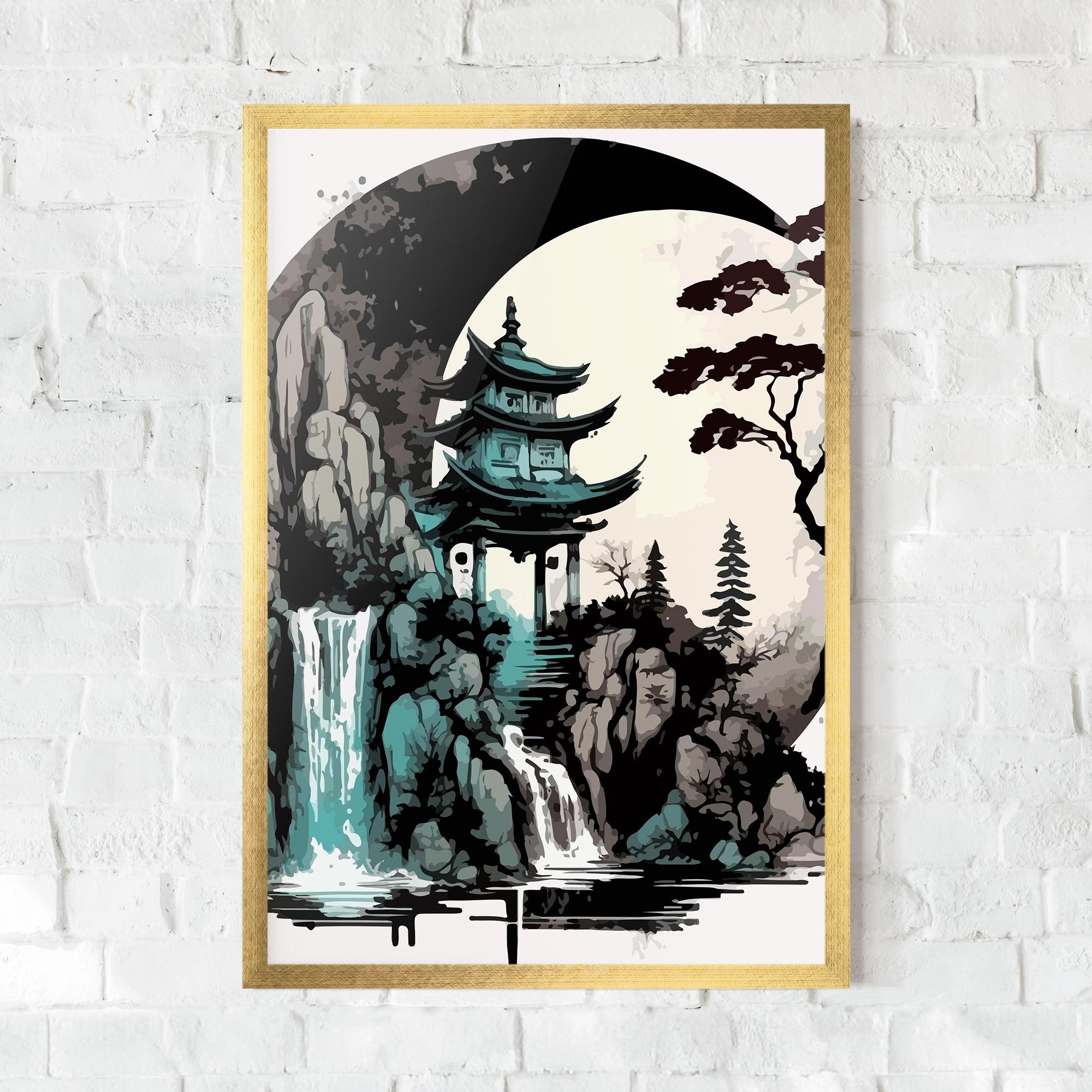 Keretezett Poszter Blue Temple Art mockup 0