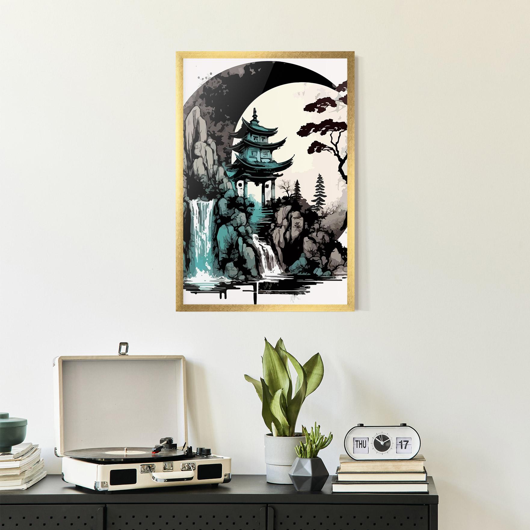 Keretezett Poszter Blue Temple Art mockup 2