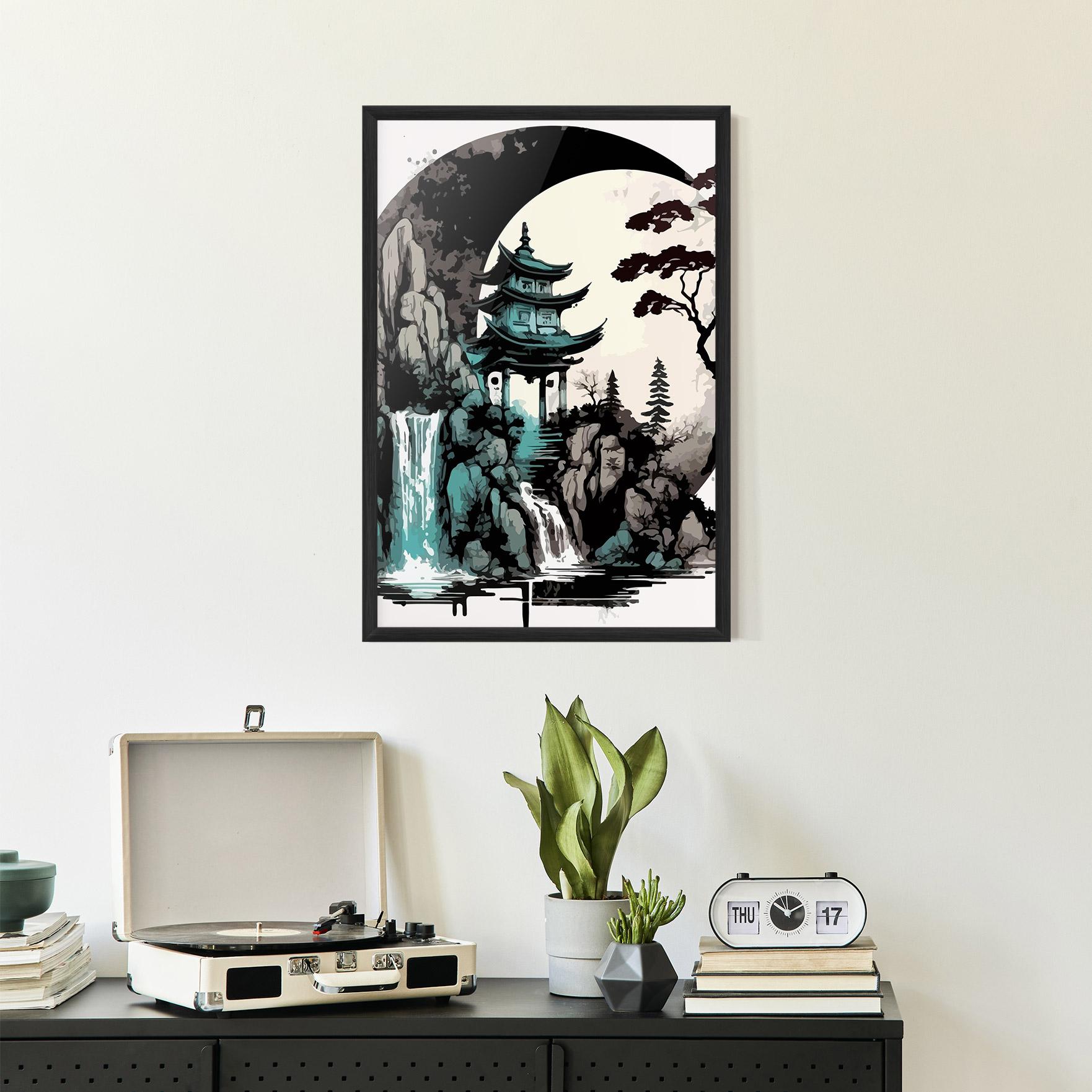 Keretezett Poszter Blue Temple Art mockup 2