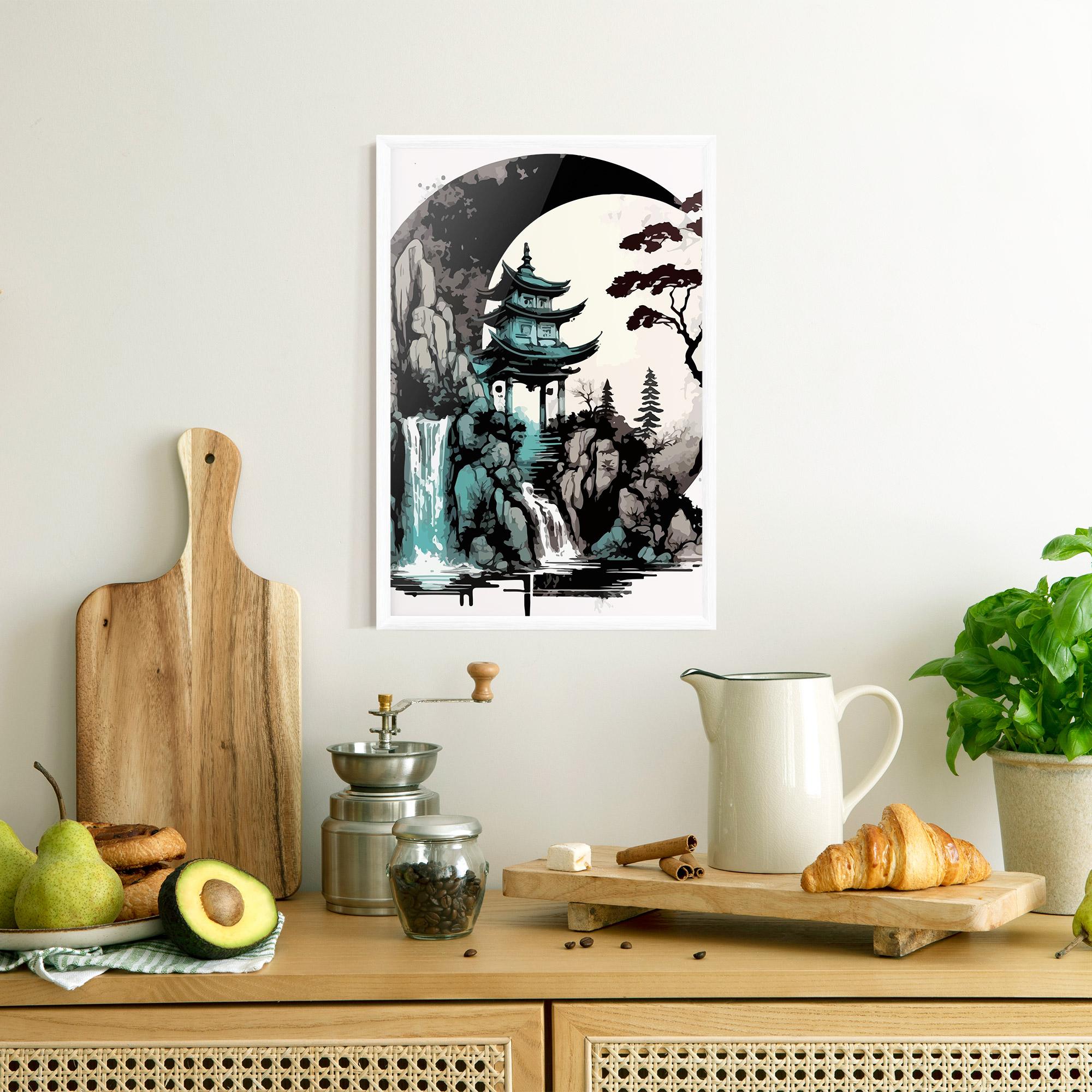 Keretezett Poszter Blue Temple Art mockup 8