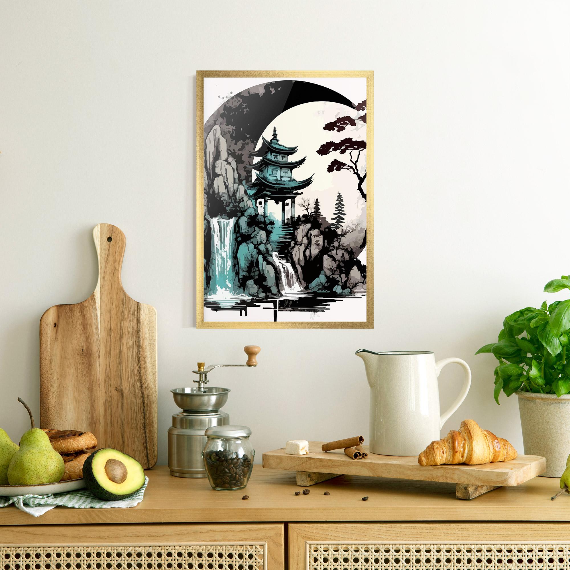 Keretezett Poszter Blue Temple Art mockup 8