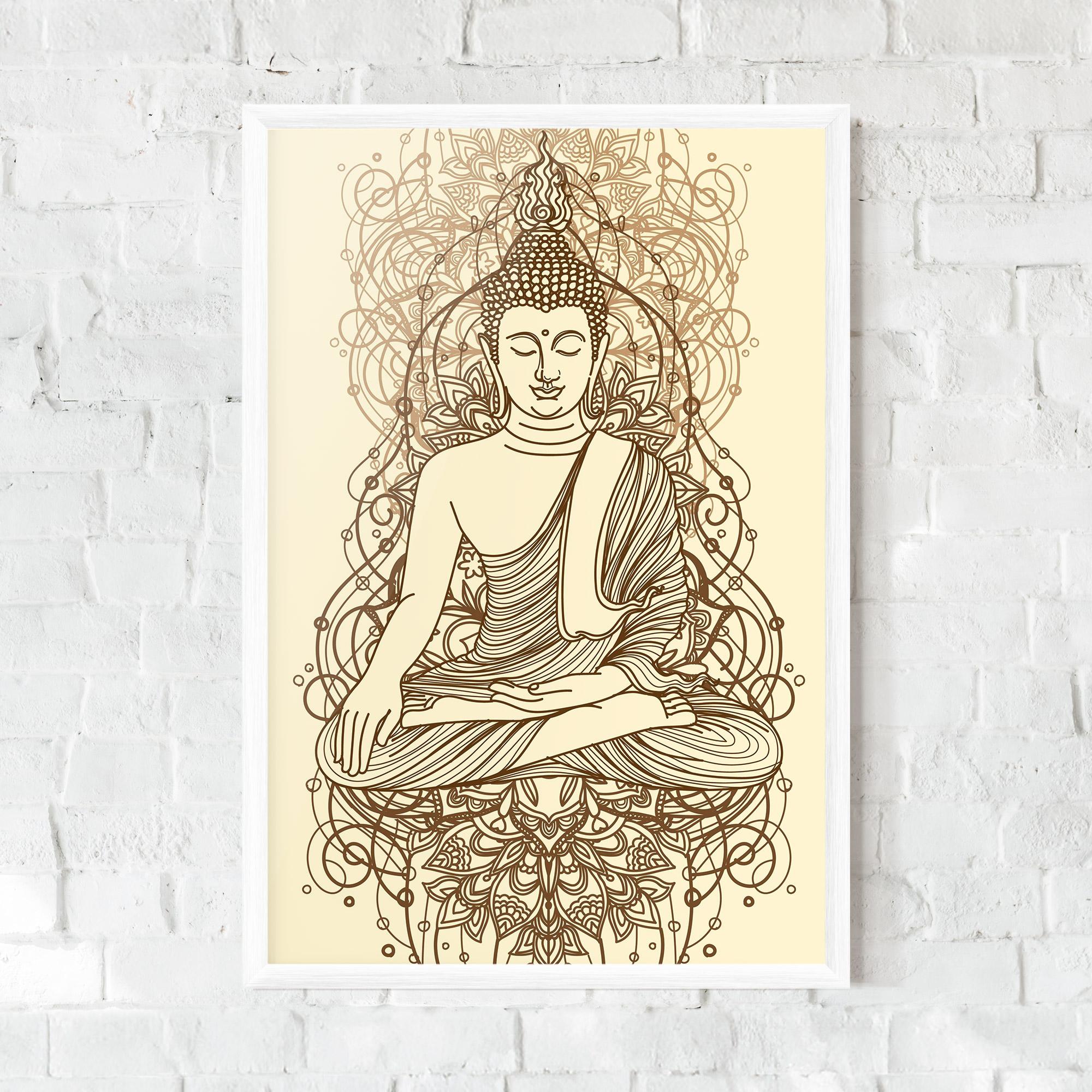 Keretezett Poszter Brown Line Buddha mockup 0