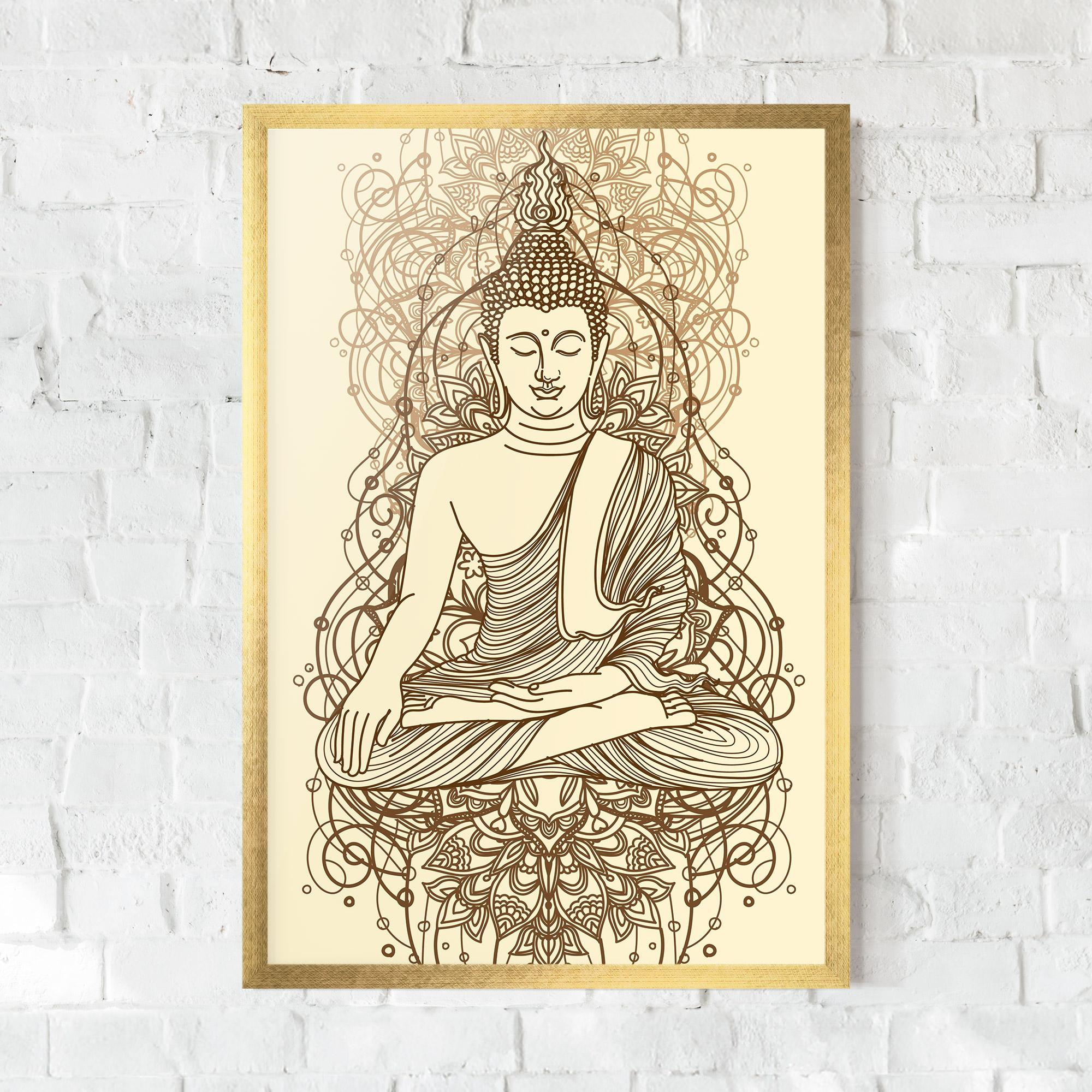 Keretezett Poszter Brown Line Buddha mockup 0